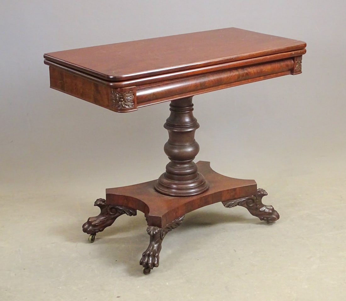19th c. Philadelphia Classical Mahogany Card Table: 19th c. Philadelphia Classical mahogany card table. 36" x 18" x 30" Ht..
