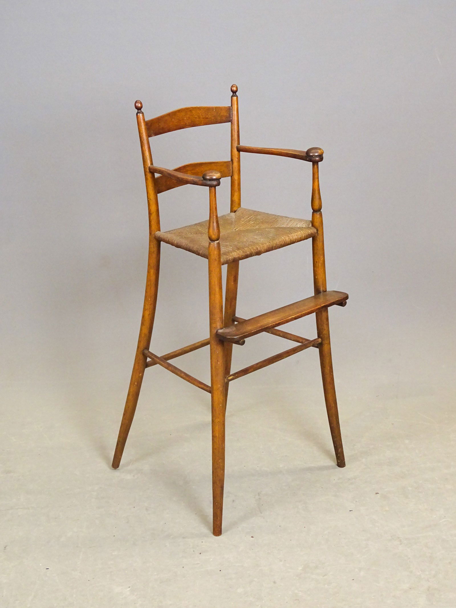 19th c. Shaker Type Highchair: 19th c. Shaker type child's high chair with rush seat. 35" overall Ht..