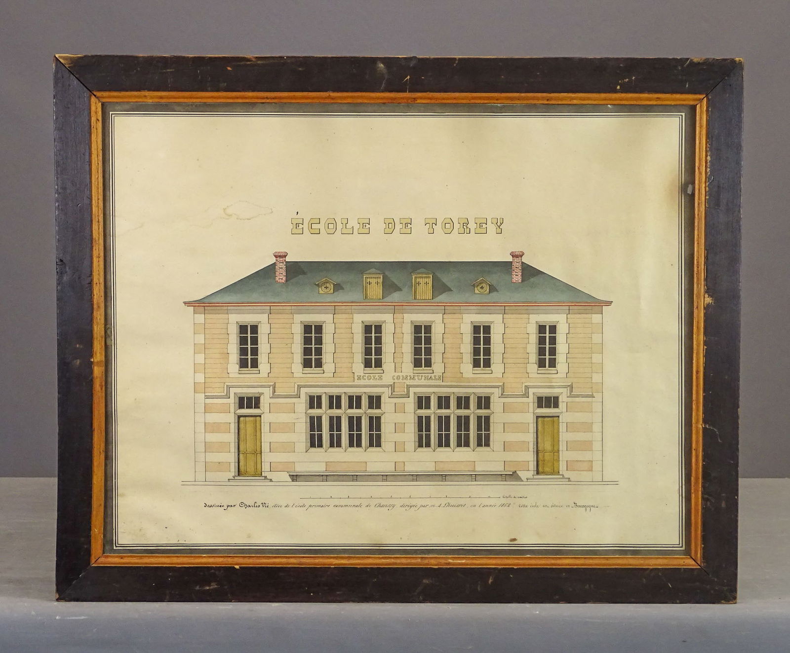 19th c. Watercolor "ECOLE DE TOREY": 19th c. Watercolor "ECOLE DE TOREY". Overall in frame 21 1/2" x 27".