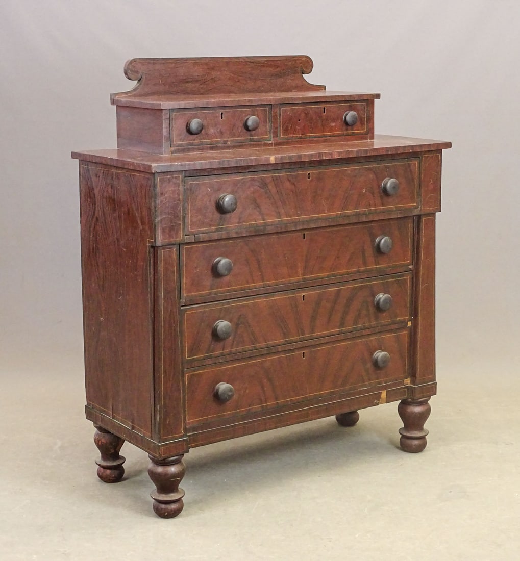 19th c. Paint Decorated Chest of Drawers: Early 19th c. New England paint decorated chest of drawers with splash. 40" x 17" x 51" Ht..