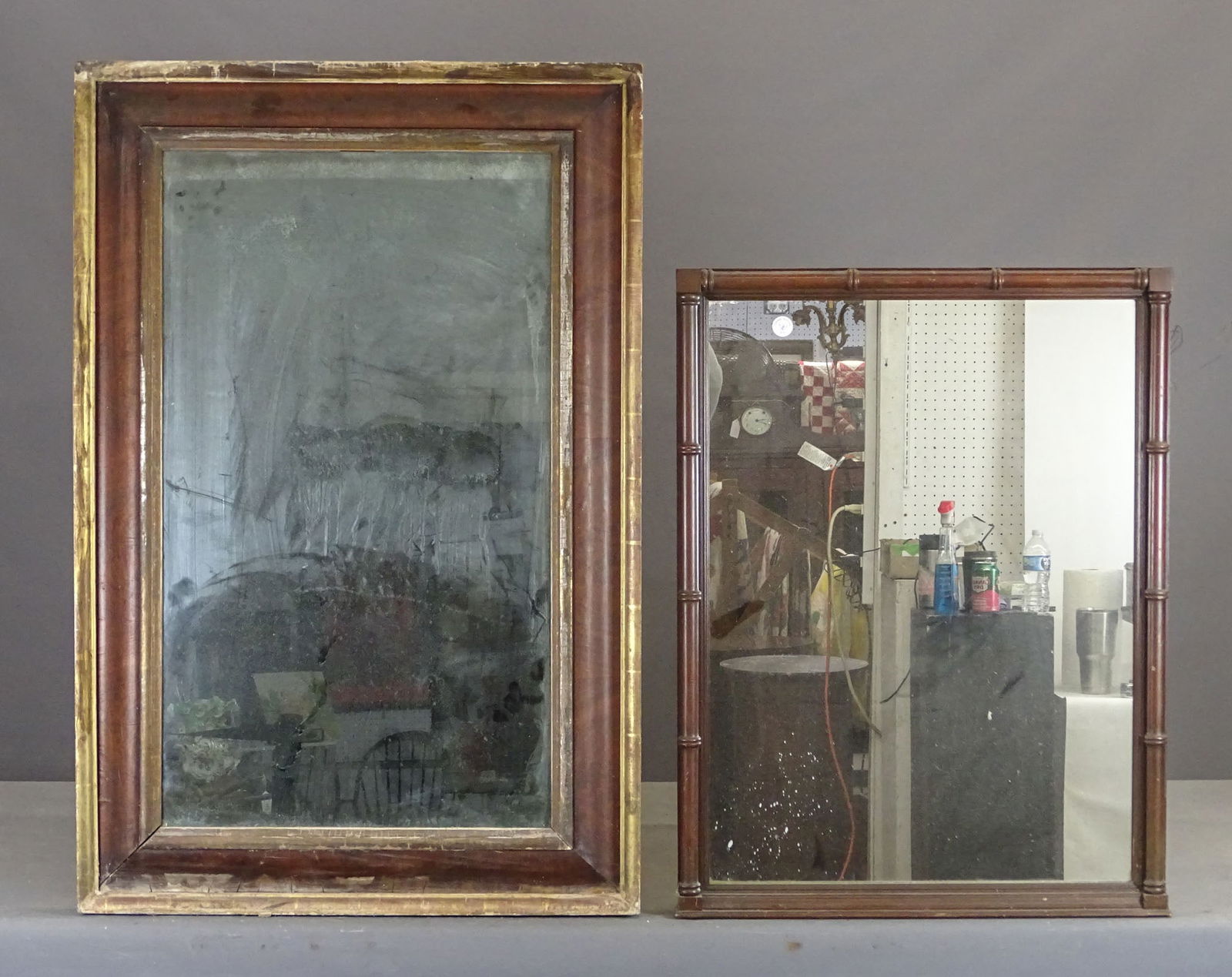 Mirror Lot: Lot of (2) assorted 19th c. "as found" mirrors. Includes: Ogee (29" x 42"), Bamboo style (33" x 24 1/2").