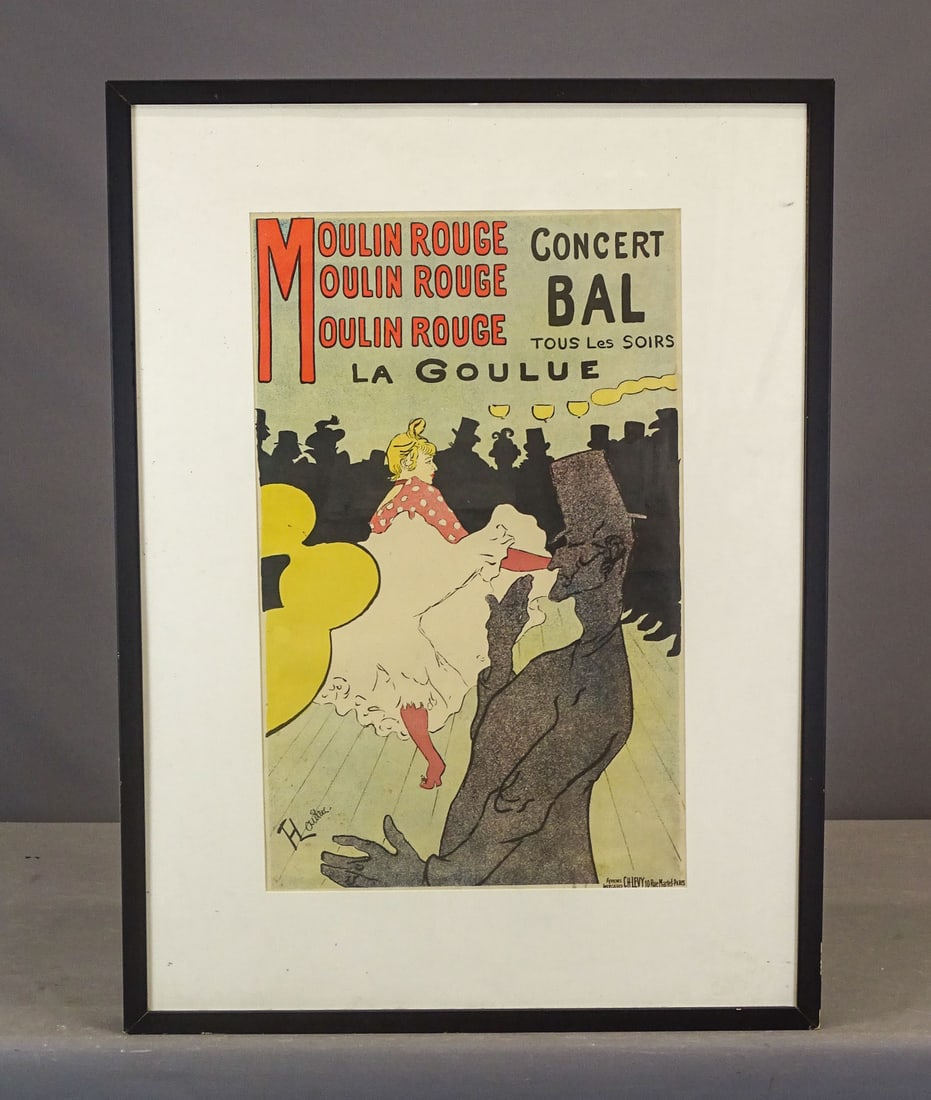 French Poster: Framed French poster "Moulin Rouge" (Lautrec). Of recent manufacture. Overall 38" x 28".