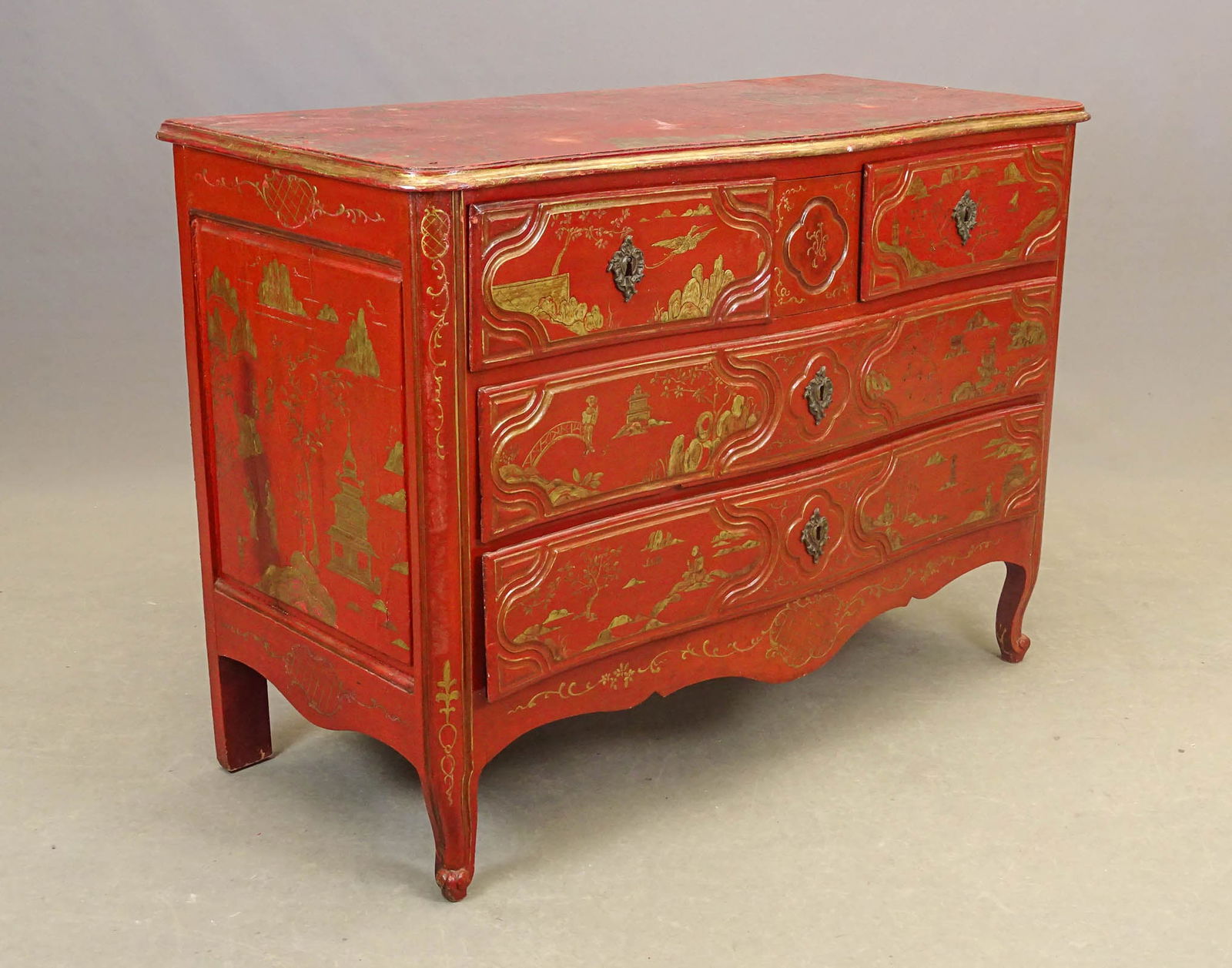 Asian Chest of Drawers: Asian carved and decorated chest of drawers. 47" x 22" x 35" Ht..