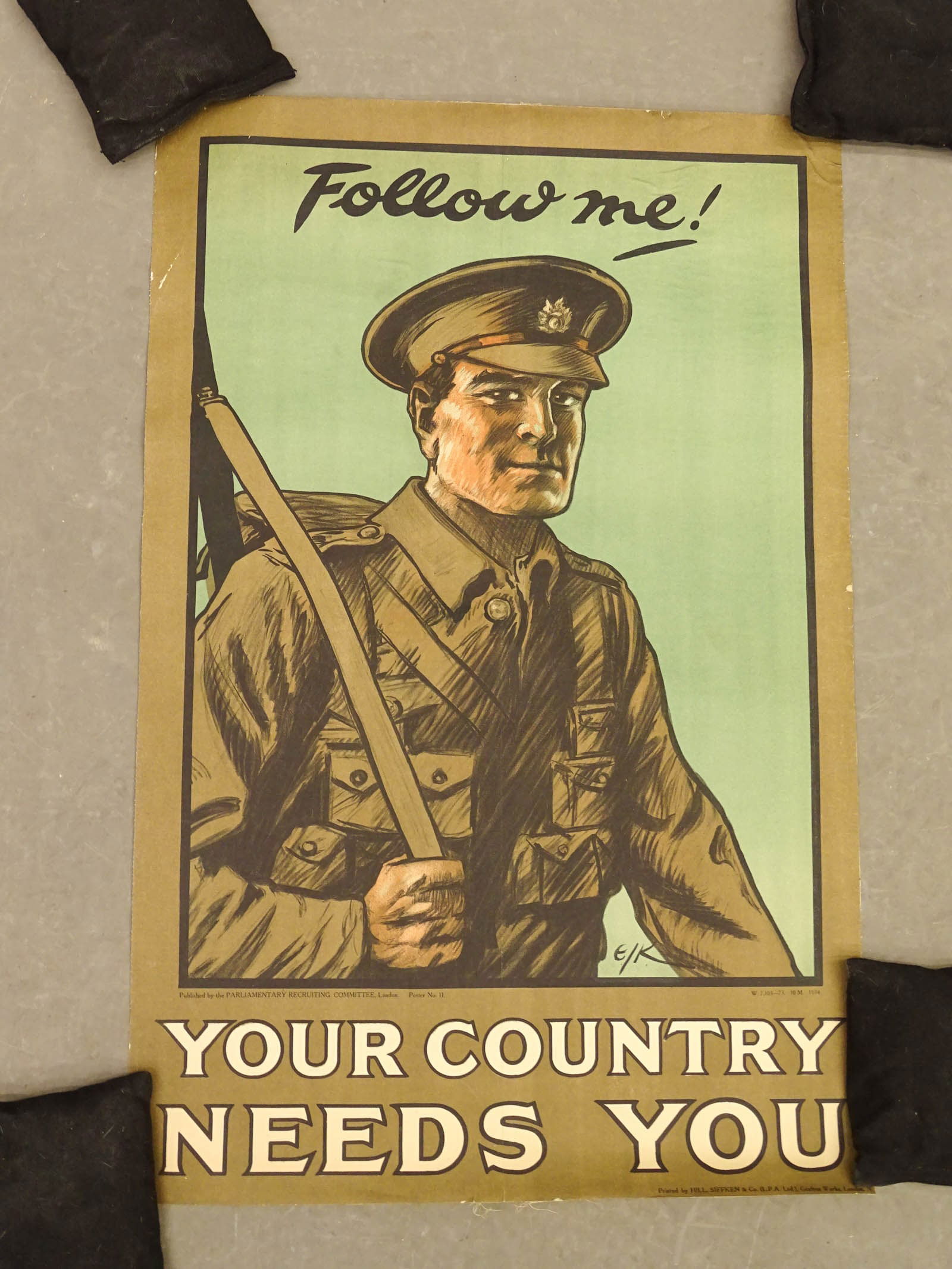 WWI Poster: WWI poster "Follow Me" (London), linen backed. 29" x 19".