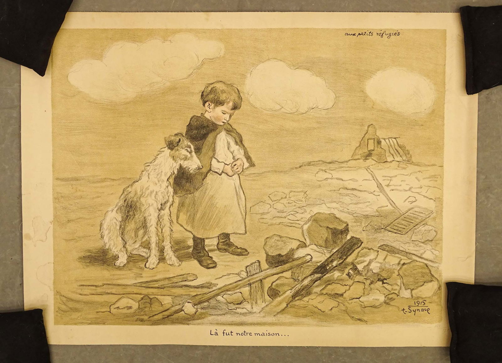 WWI Poster: WWI poster "La fut nore maison…". Linen backed. 22" x 30".