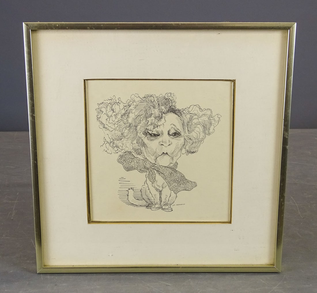 David Levine (1926-2009): David Levine (1926-2009), lithograph. Marked D. Levine '66. Overall in frame 12" x 12". Sitter is French Novelist Colette.