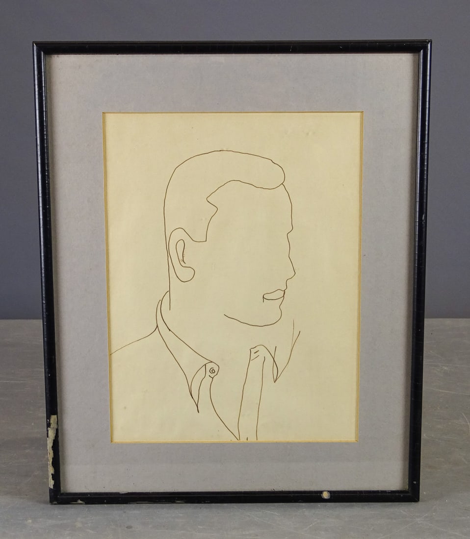 Original Line Drawing of a Man: Original line drawing of a man. Unsigned. Overall in frame 16 1/2" x 13 1/2".