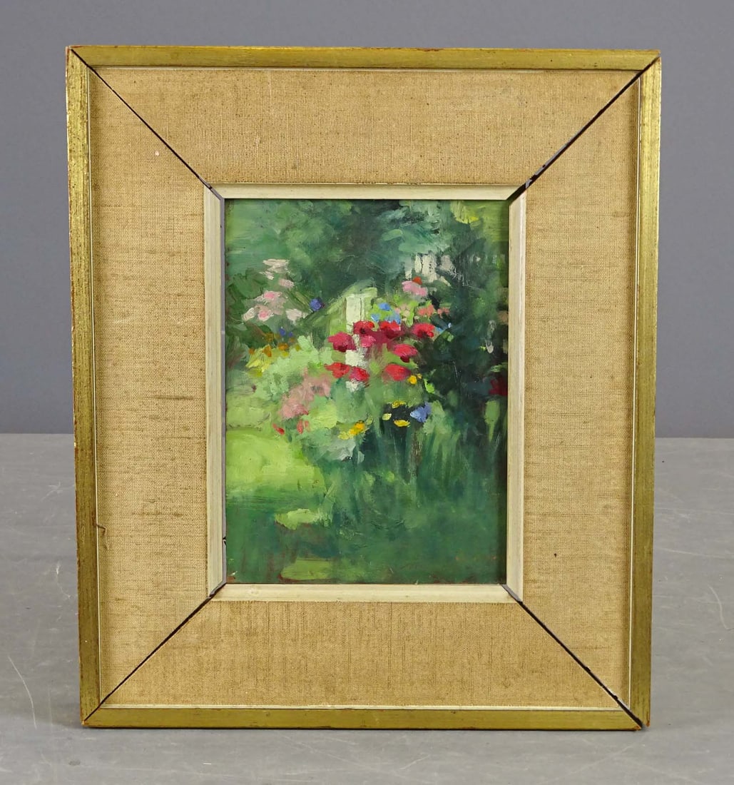 Mark Alan Isaacson (20th Century): Painting: Mark Alan Isaacson (20th Century), floral still life. Inscribe and dated 1977 verso. Oil on panel. Overall in frame 13" x 11".