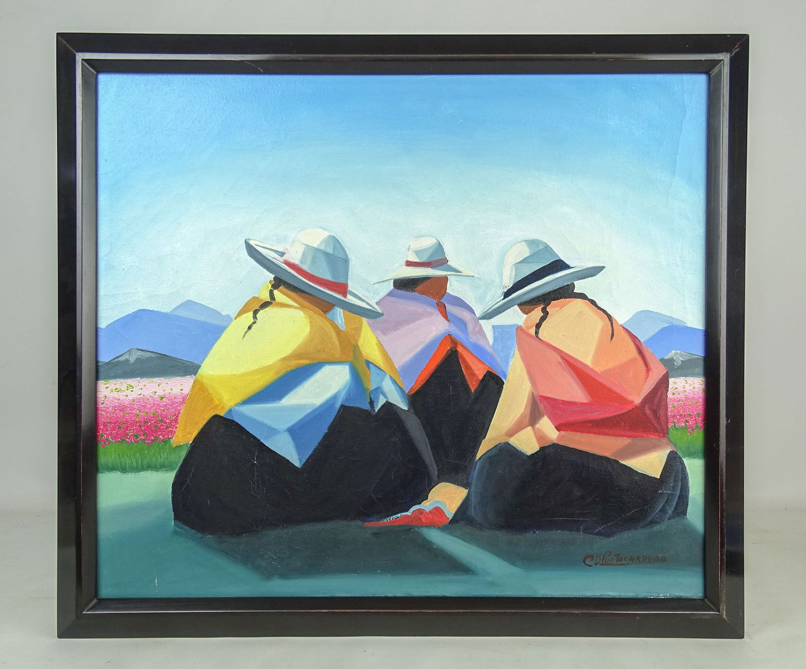 Rene Portocarrero (1912-1985): Painting: Rene Portocarrero (Cuba 1912-1985), three figures, oil on canvas. Signed LRC. 20" x 23".