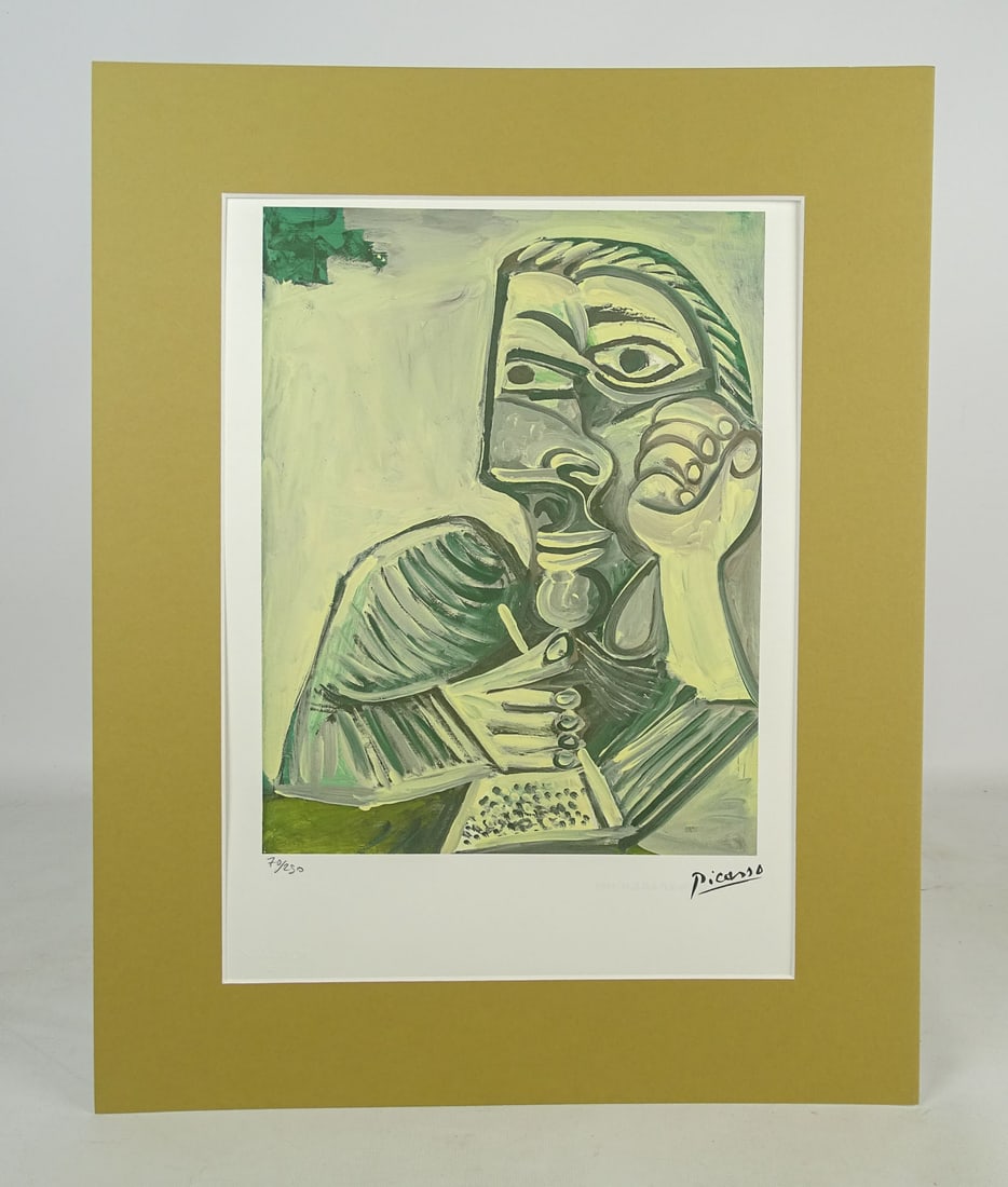 After Pablo Picasso Print: After Pablo Picasso. 1995 print. Copyright by S.P.A.D.E.M. Overall with mat 20" x 16".