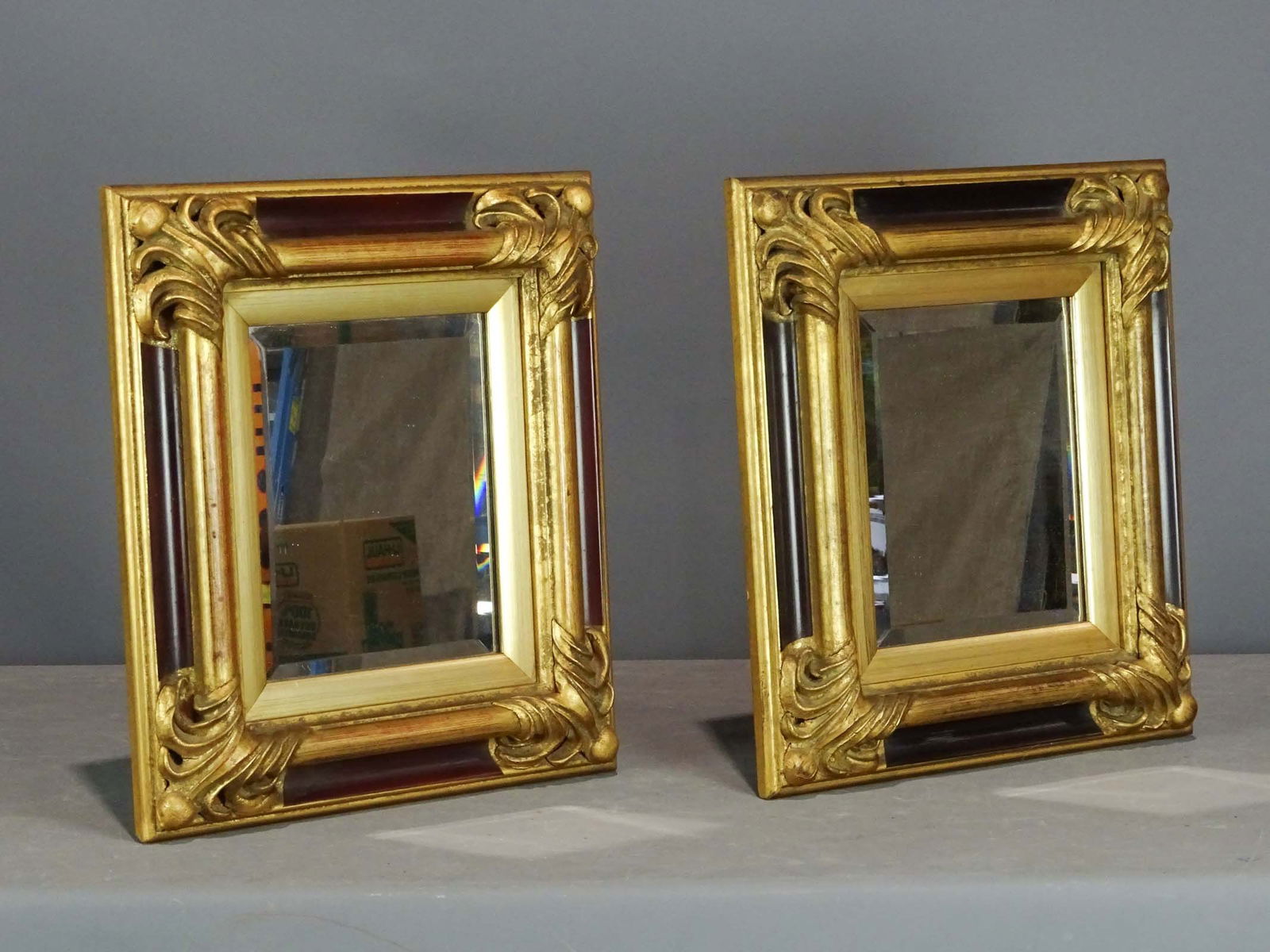 Pair Mirrors: Lot (2) decorative mirrors. 15 1/2" x 17 1/2".