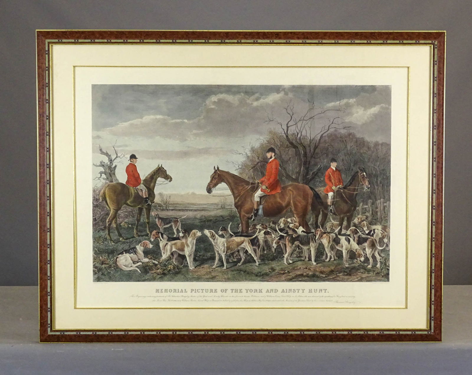 19th c. Fox Hunting Print: 19th c. Fox Hunting print "Memorial Picture of The York and Ainsty Hunt", engraved by Charles G. Lewis after Thomas Slingsby. Frame 32 1/4" x 41 3/4", sight 24 1/2" x 34".