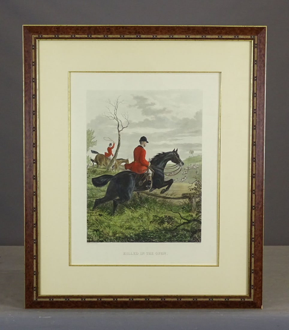 19th c. Fox Hunting Print: 19th c. Fox Hunting print "Killed in the Open", E.G. Hester, after Sheldon-Williams. Frame 29 1/4" x 24 3/4", sight 19 3/4" x 15".