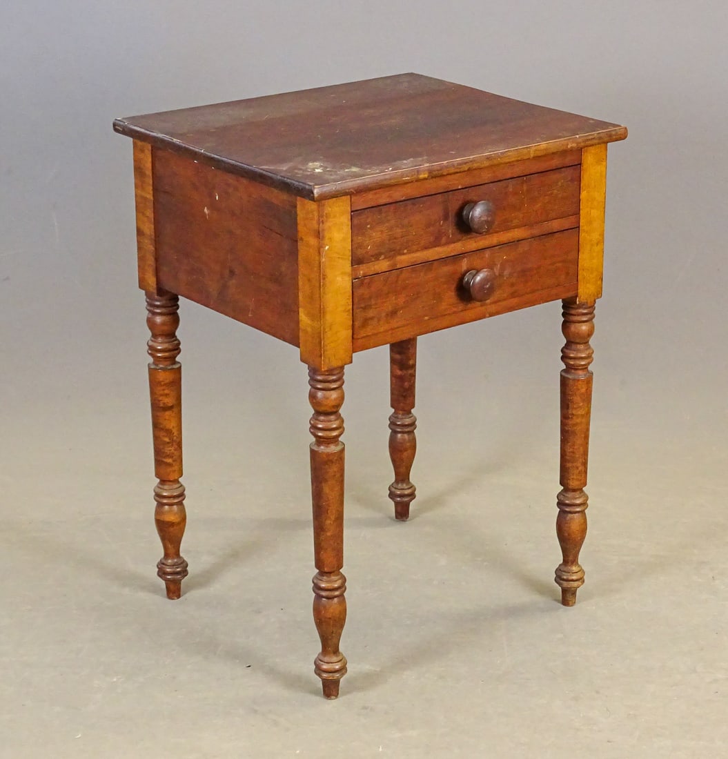 19th c. 2-Drawer Stand: 19th c. 2-drawer country Sheraton stand. 20" x 17 1/2", 27 1/4".