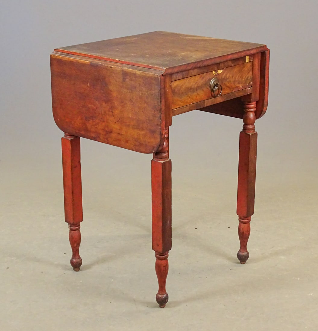 19th c. Single Drawer Dropleaf Stand: 19th c. single drawer country dropleaf stand with New York legs. 18 1/2" x 18", 9 1/2" leaves. 29 1/2" Ht.
