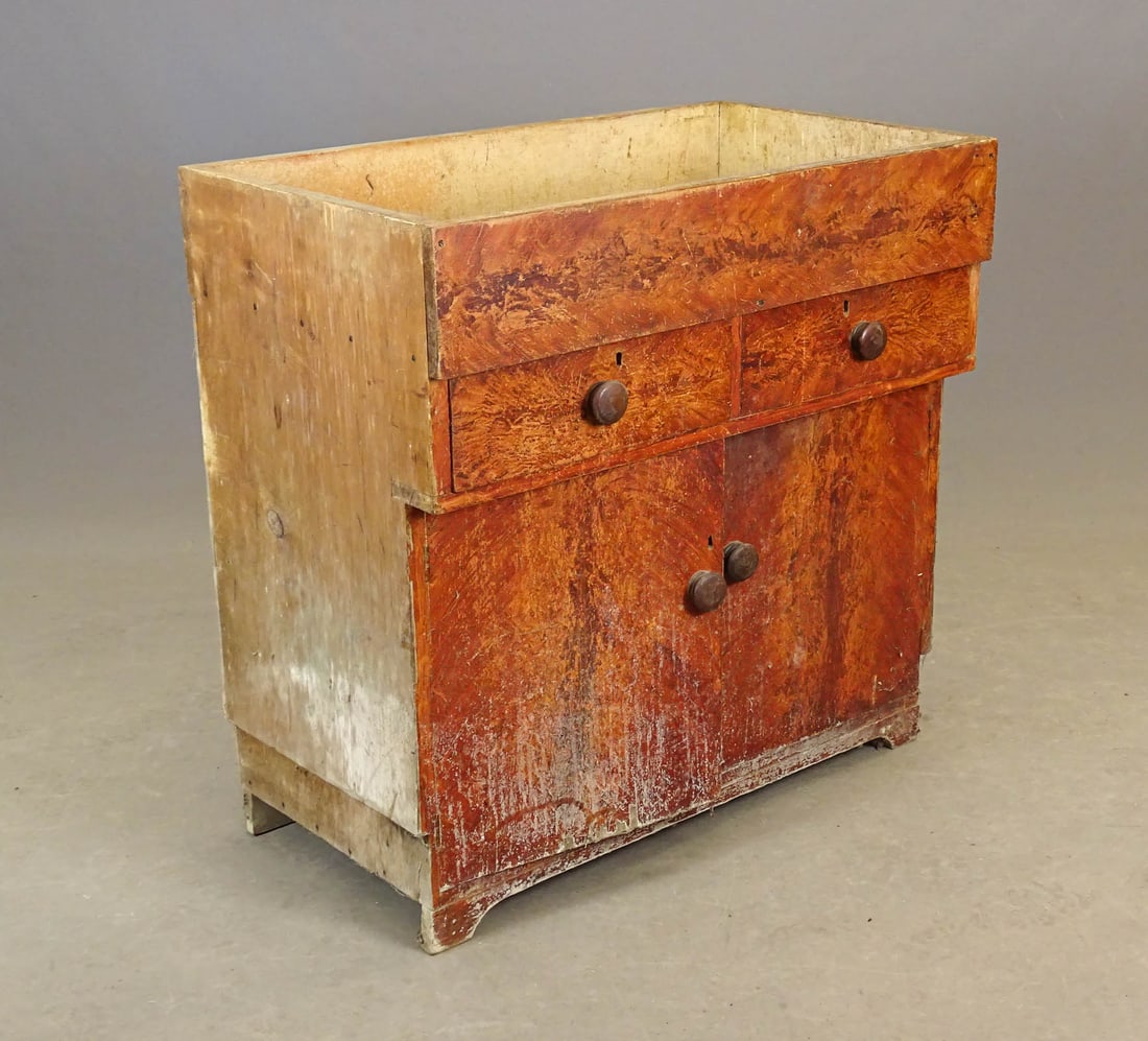 19th c. Two Drawer Drysink: 19th c. grain painted dry sink, having 2 drawers over 2 doors. 33 1/2" x 19 3/4", 33" Ht.