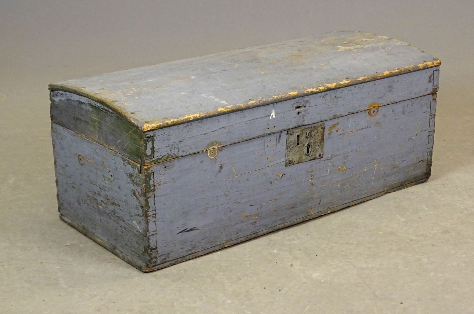 19th c. Dometop Box: 19th c. Dometop box in powder blue paint. 27 3/4" x 12 3/4", 11" Ht.