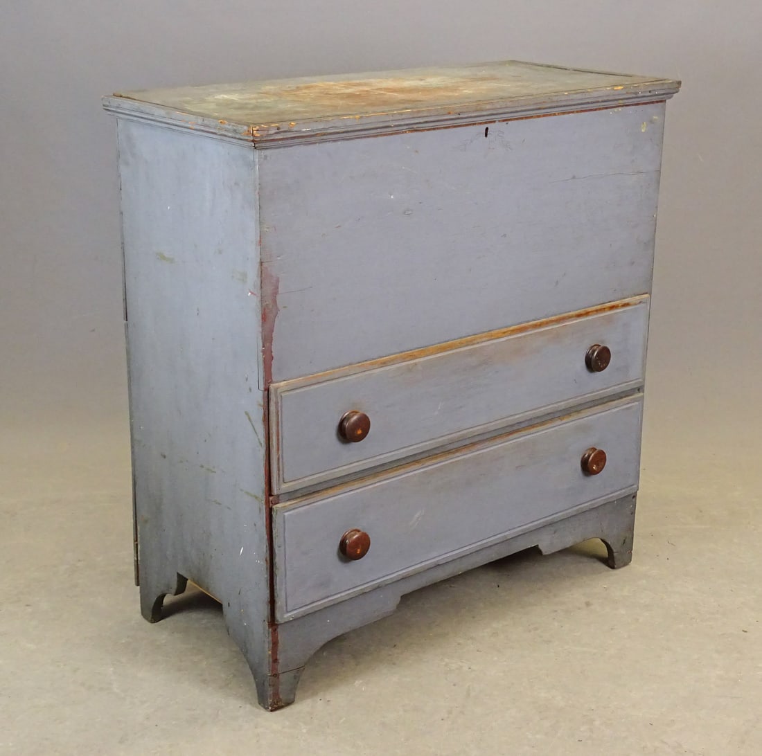 19th c. Two Drawer Blanket Chest: Early 19th c. 2 drawer blanket chest in powder blue paint. 37 3/4" x 18", 39 1/4".