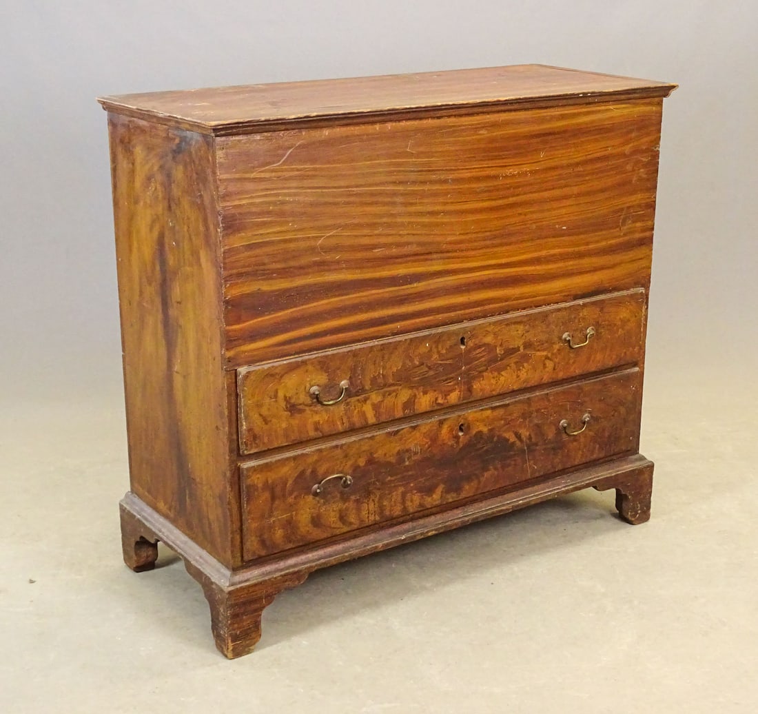 19th c. Two Drawer Blanket Chest: 19th c. grain painted 2 drawer blanket chest. Prov: Red Door Antiques & Auction Barn, Auction on June 10, 2000, sold for $3250. 43" x 19", 39 3/4" Ht.