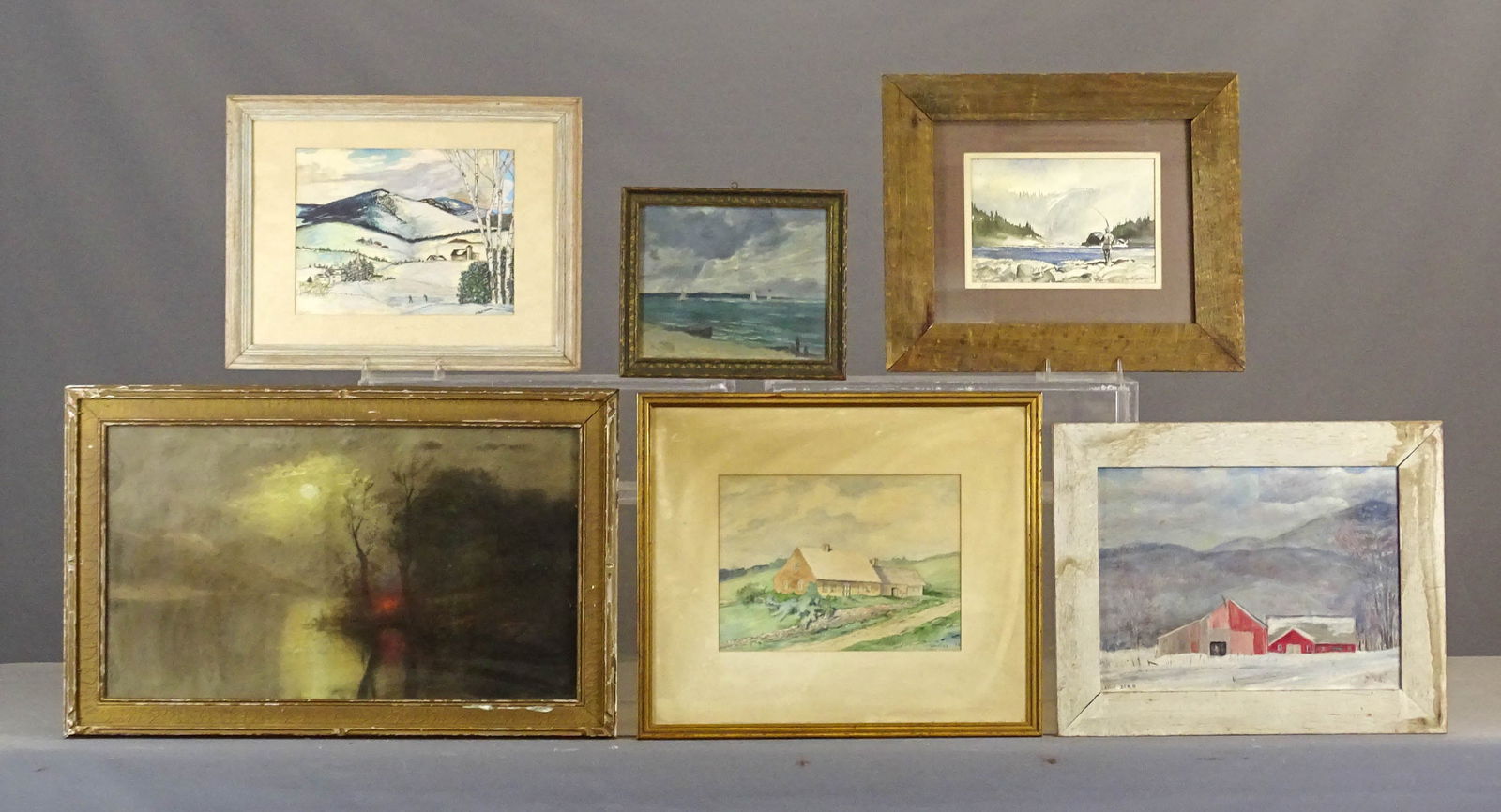 Artwork Lot: Artwork lot including: Watercolor signed "Whiting '96" (overall in frame 17" x 20 1/2"), Chandler pastel landscape (overall in frame 17 1/2" x 21 1//2"), painting: seascape (oil on panel, overall in f