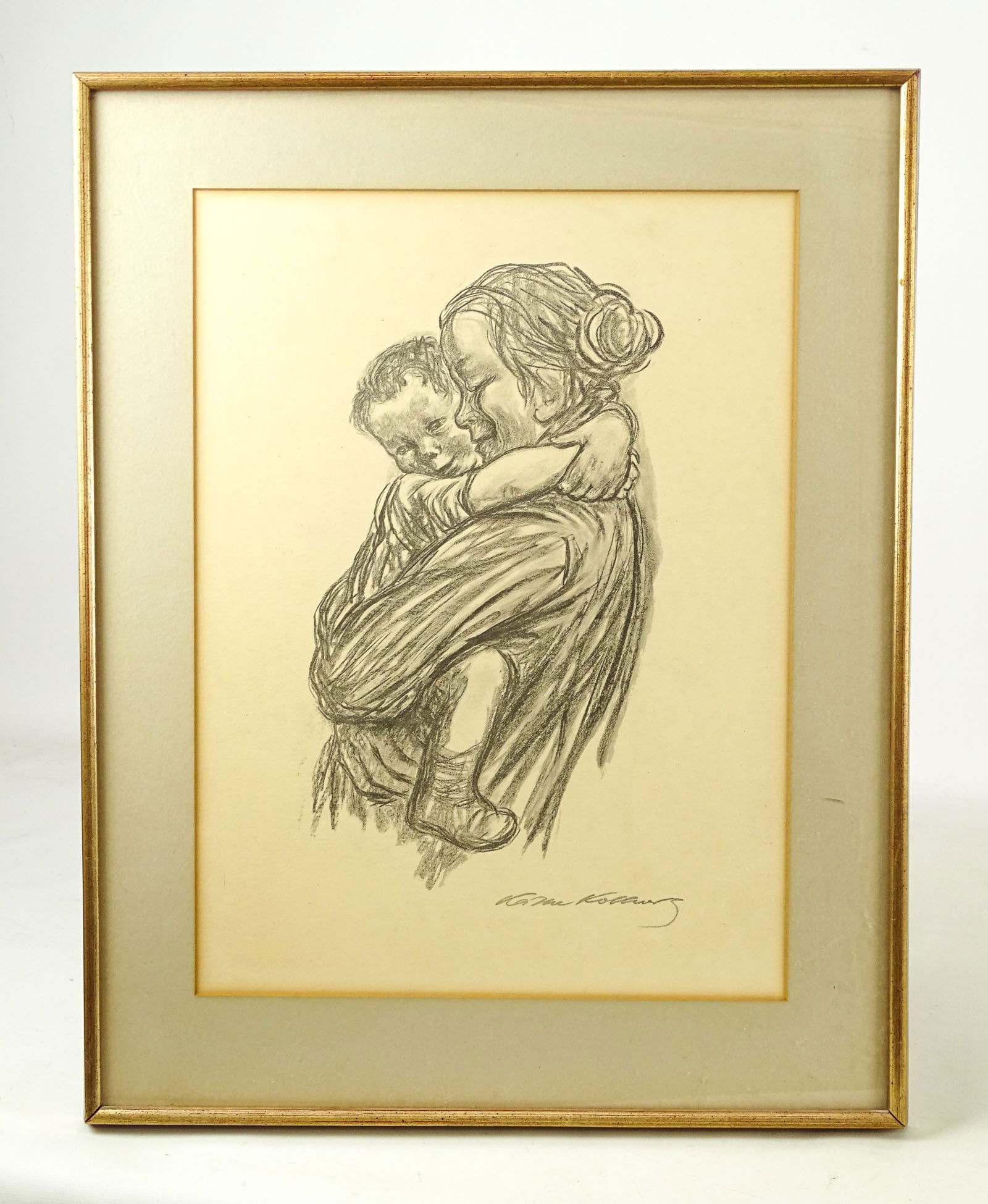 Kathe Kollwitz (1867-1945): Kathe Kollwitz (1867-1945), lithograph, "Child in Arms" (or Mother and Child / Mutter mit Jungen). Lithograph. Sight 15 1/2" x 11 1/2", overall 21" x 16".