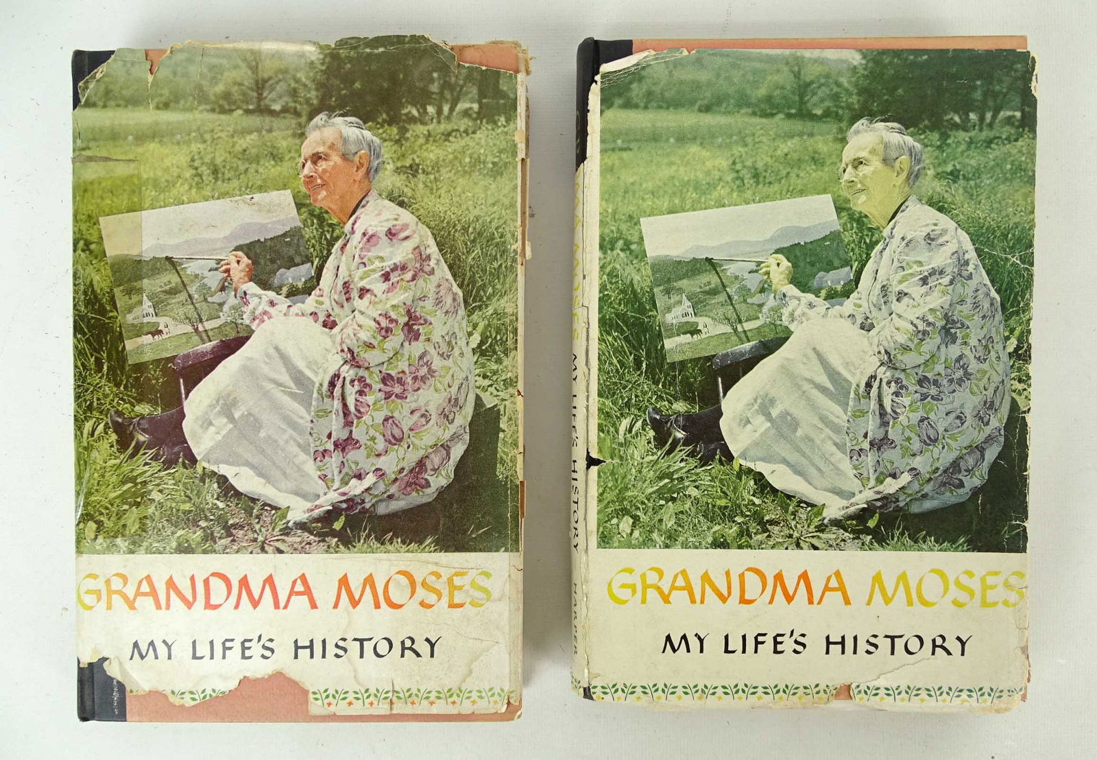 Grandma Moses Autographed Books: Lot (2) Grandma Moses autographed books "Grandma Moses My Lifes History". One inscribed and dated 1952, the other dated 1952. 10" x 6 1/2".