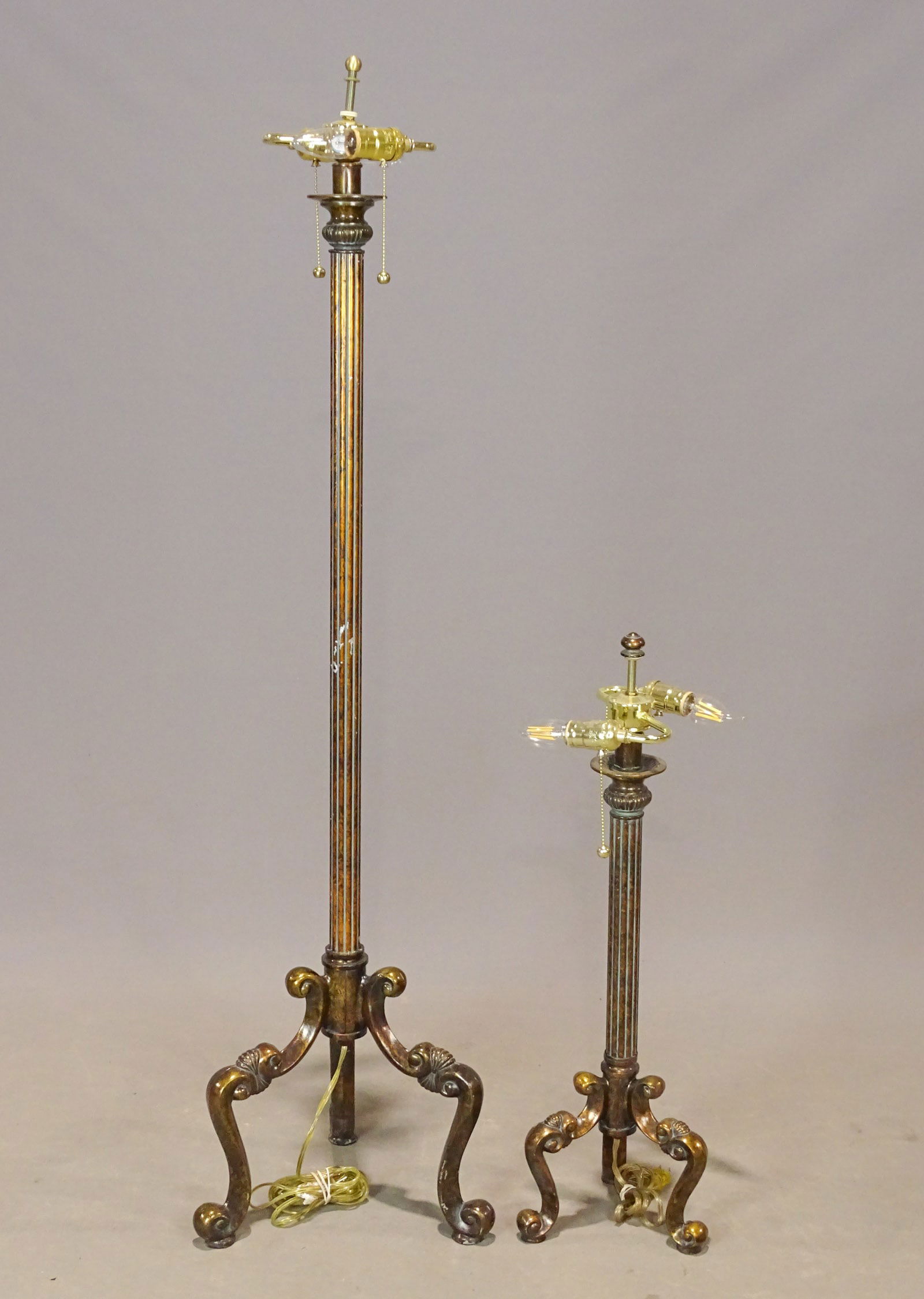 Pair of Lamps: Matched pair of floor and table lamps. Floor 54" Ht., table 29" Ht.