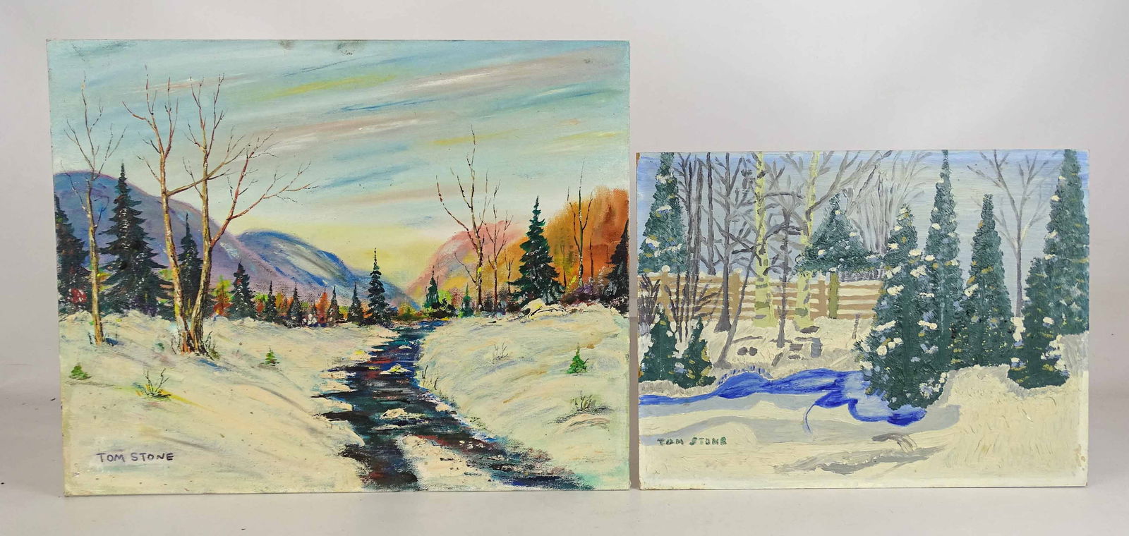 Attributed toThomas (Tom) Albert Stone (1894-1978): Painting Lot: Attributed to Thomas (Tom) Albert Stone (1894-1978), (2) unframed landscapes. Oil on panel. Largest 16" x 20".
