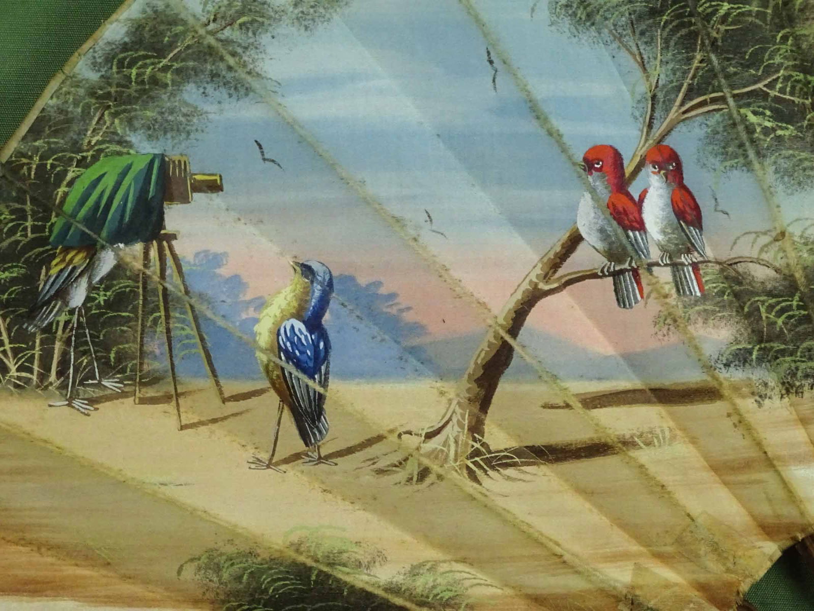 Antique Painted Bird Fan - 3