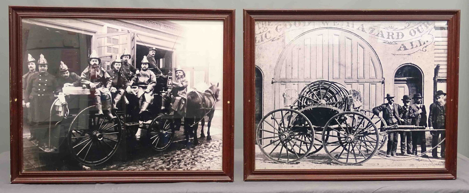 Firemen Large Photographs (2): Pair of large photos of firefighters, posed with equipment. Possibly Boston. Apparently early images later printed from original negatives. 30" x 37 1/2".