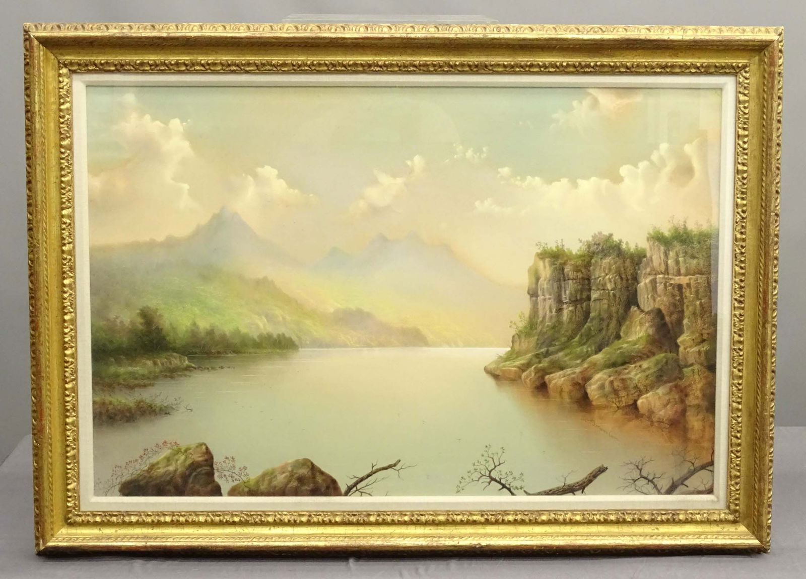 George Douglas Brewerton (1820-1901): George Douglas Brewerton (1820-1901) American West Landscape . Columbia River. Signed GD Brewerton LR. Pastel on paper laid on canvas. Late 19th C. Sight 23" x 35.