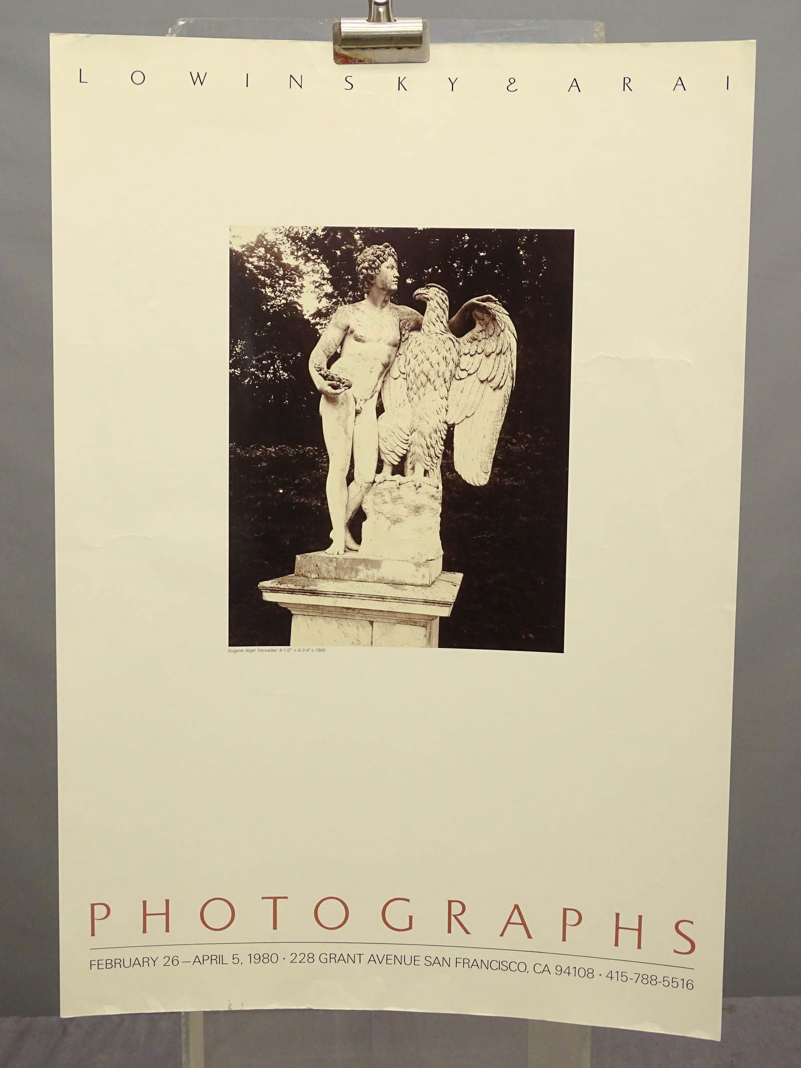 Photograph Exhibition Poster: Photographs Exhibition Poster, Lowinsky & Arai. Image of "Versailles" by Eugene Atget. 27 1/2" x 19 1/4".