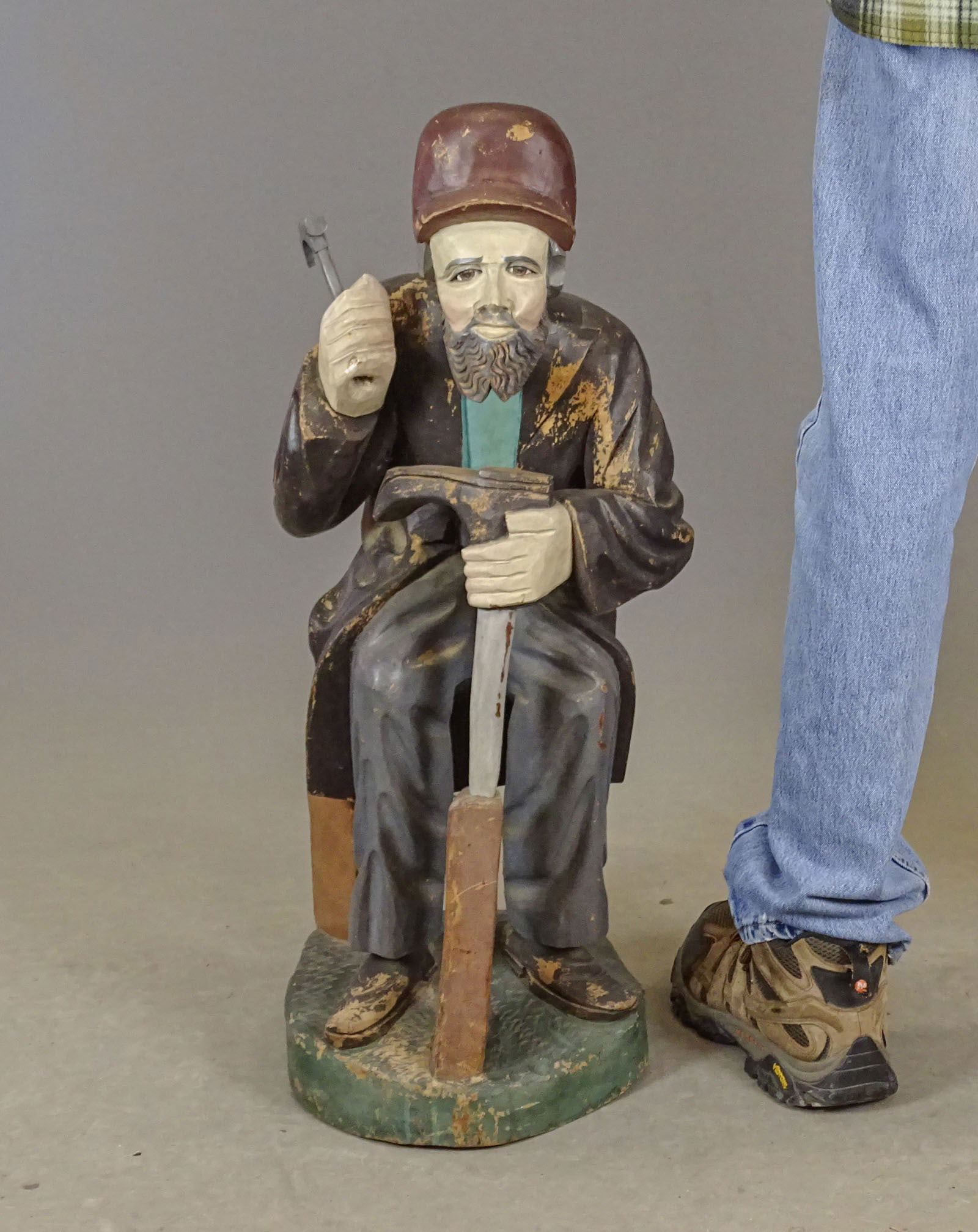 Wooden Cobbler Statue: Measures 30" height