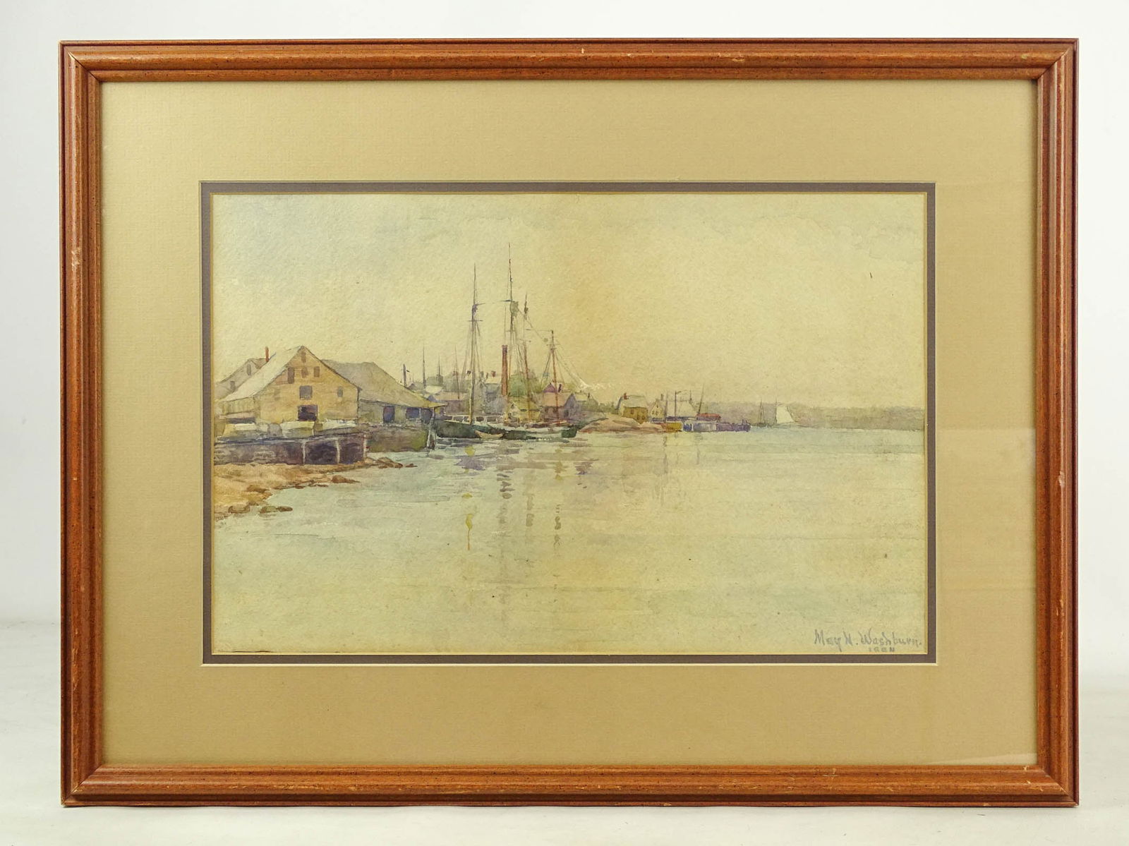 May Nightingale (Murray) Washington 1888-1986): May Nightingale (Murray) Washington 1888-1986), harborscape. Signed and dated. Overall in frame 16 1/2" x 22 1/2".