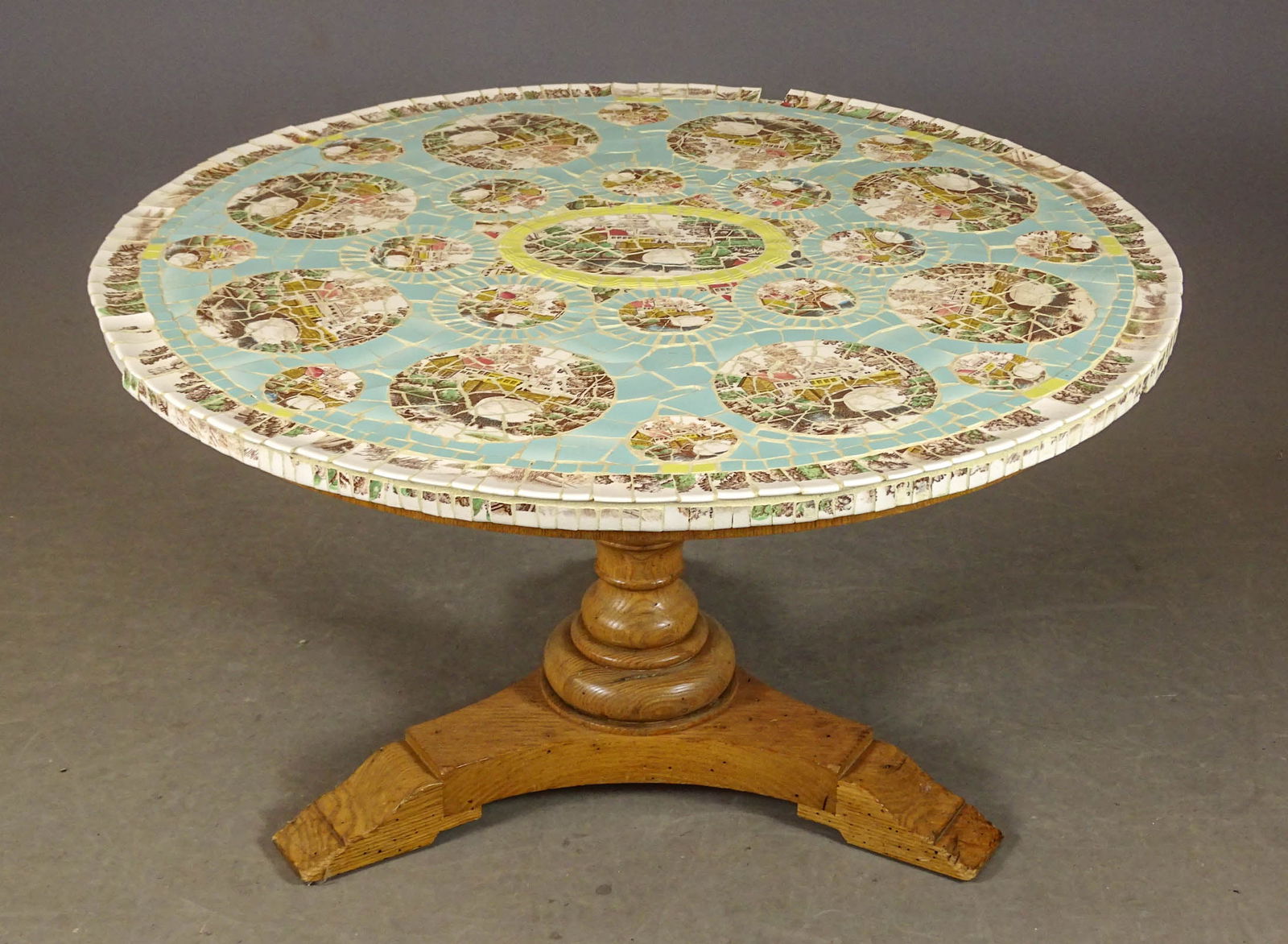 Tile Top Coffee Table: Shard tile top coffee table. 34" D., 18" Ht..