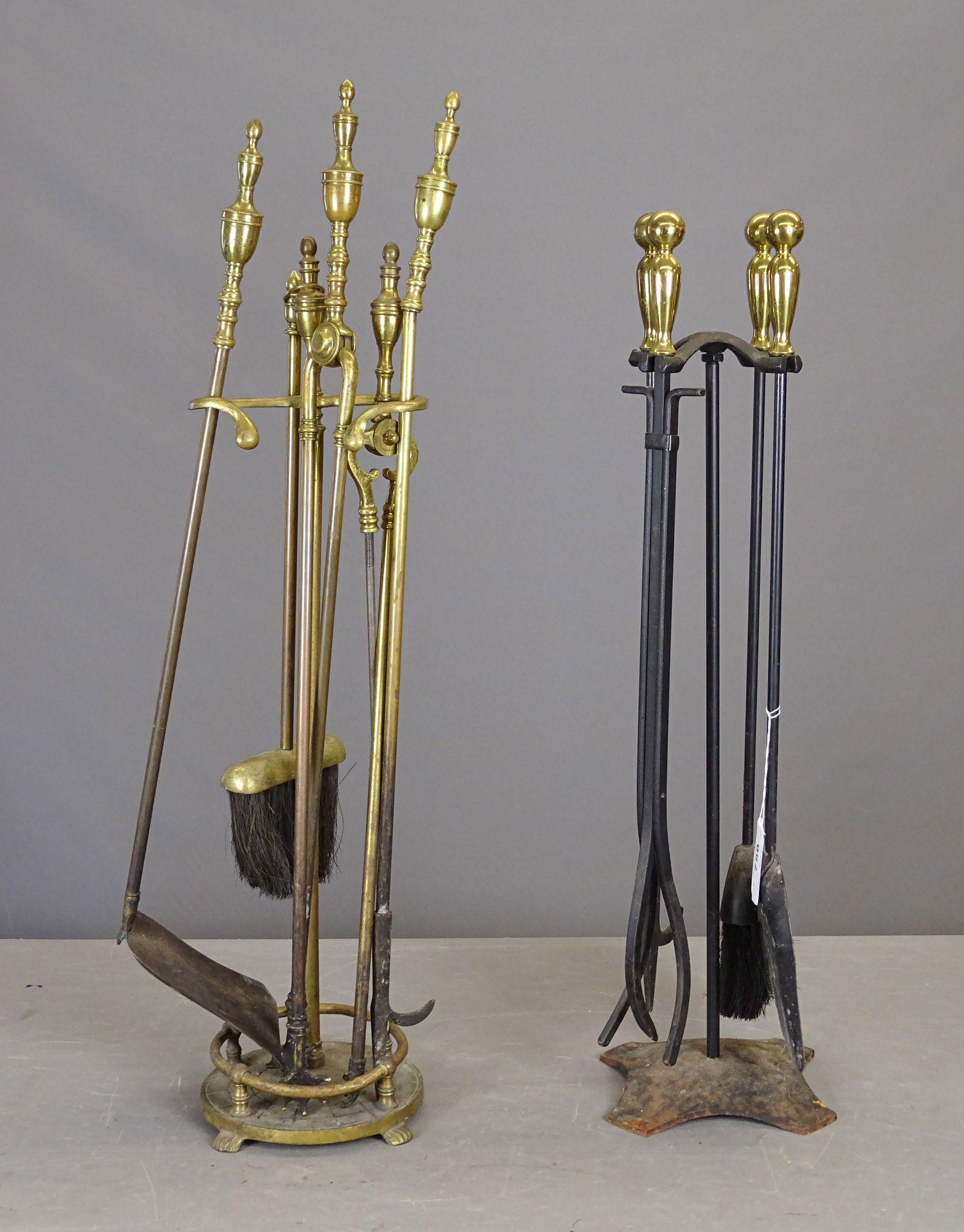 Fireplace Tools: Two sets of vintage fireplace tools with stands. Tallest 30" L..