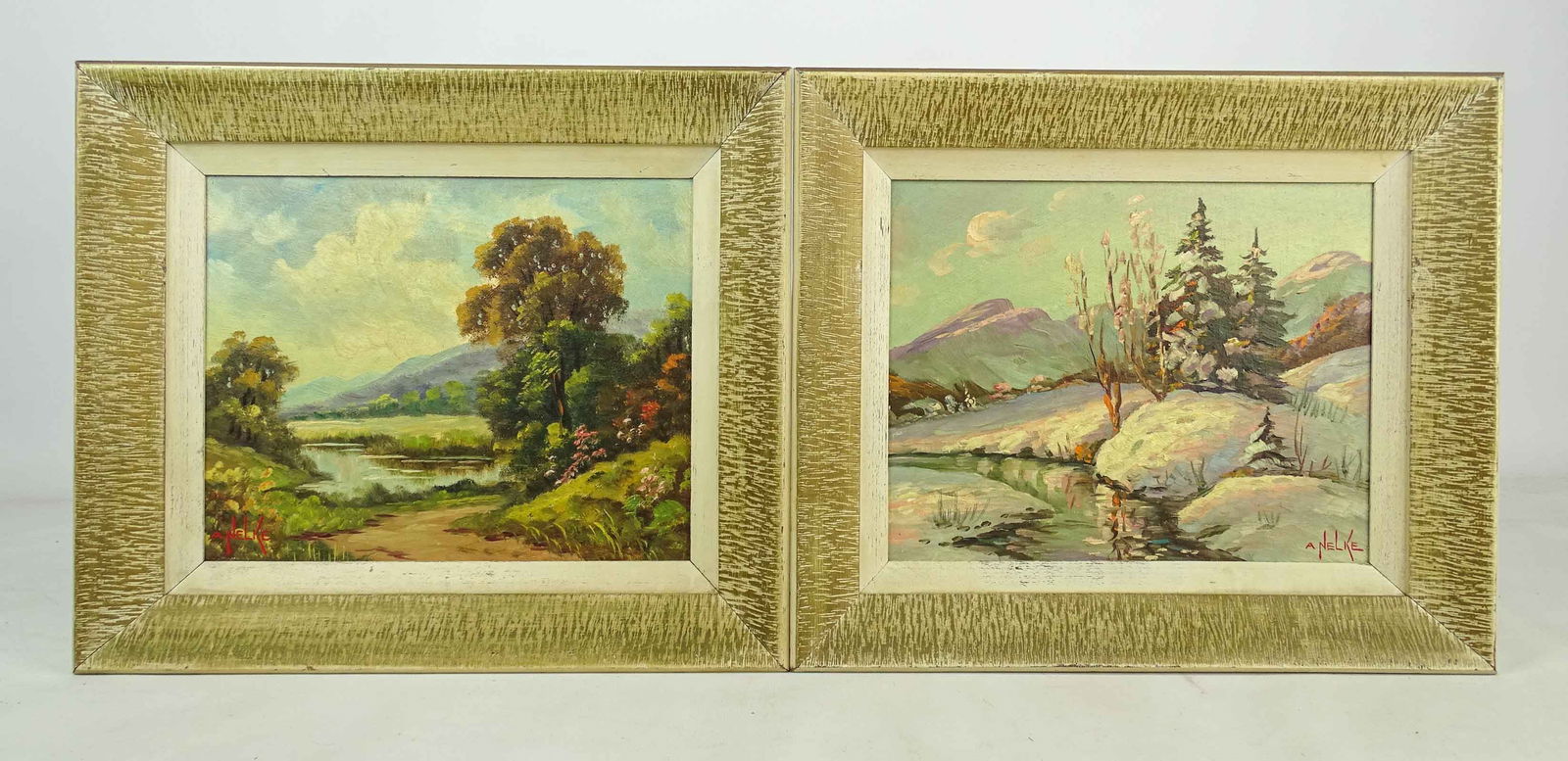 Alexander Nelke (1894-1974): Painting lot: Pair Alexander Nelke (1894-1974), landscapes, oil on panel. Overall in frames 11 1/2" x 13 1/2".