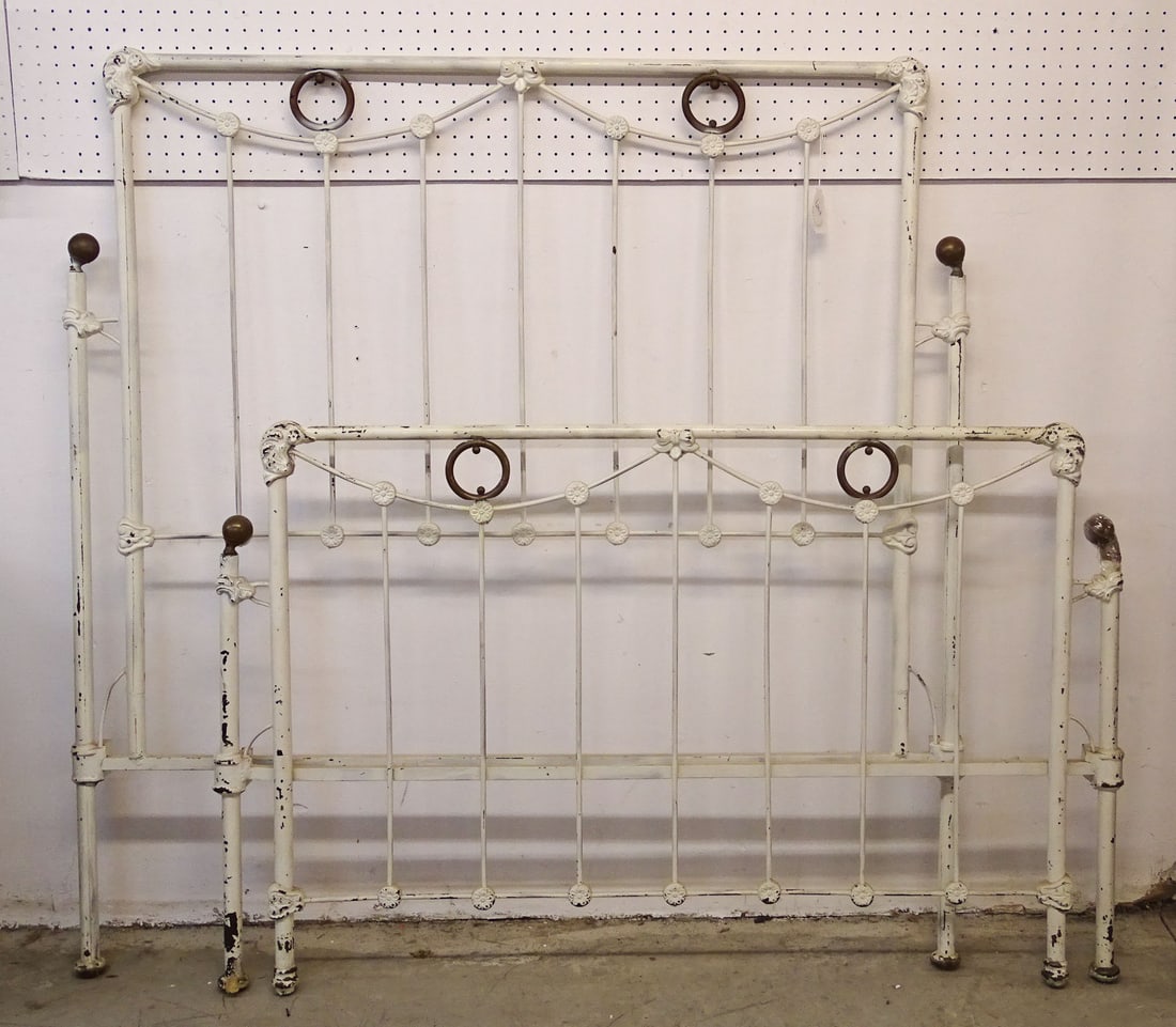 Iron Bed: C. 1900 iron bed, headboard 53" x 55".