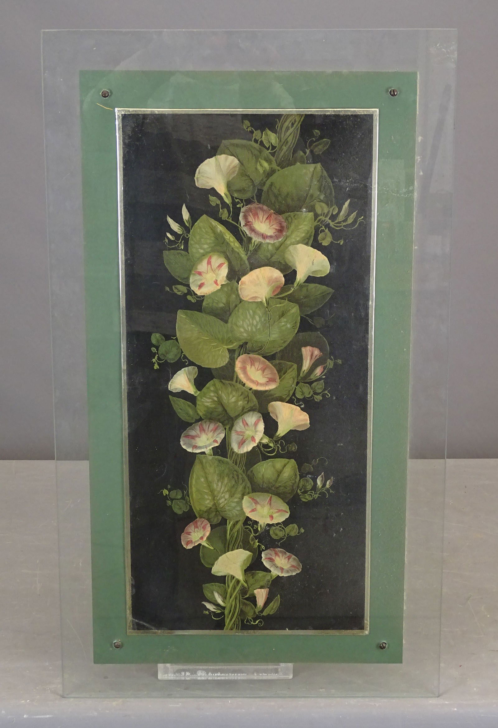 Painting: 19th c. Still Life: Painting: 19th c. still life. Framed behind sheet of glass. 28 1/2" x 16 1/2".