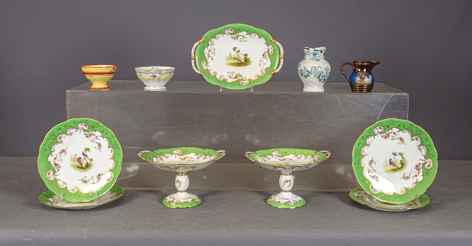 Misc. China Lot: Misc. china lot including: Coalport England compotes (9" D., 5 1/2" Ht.), (3) plates, dish (11 1/2" D.), (3) plates (9" D.), (3) pieces of china.