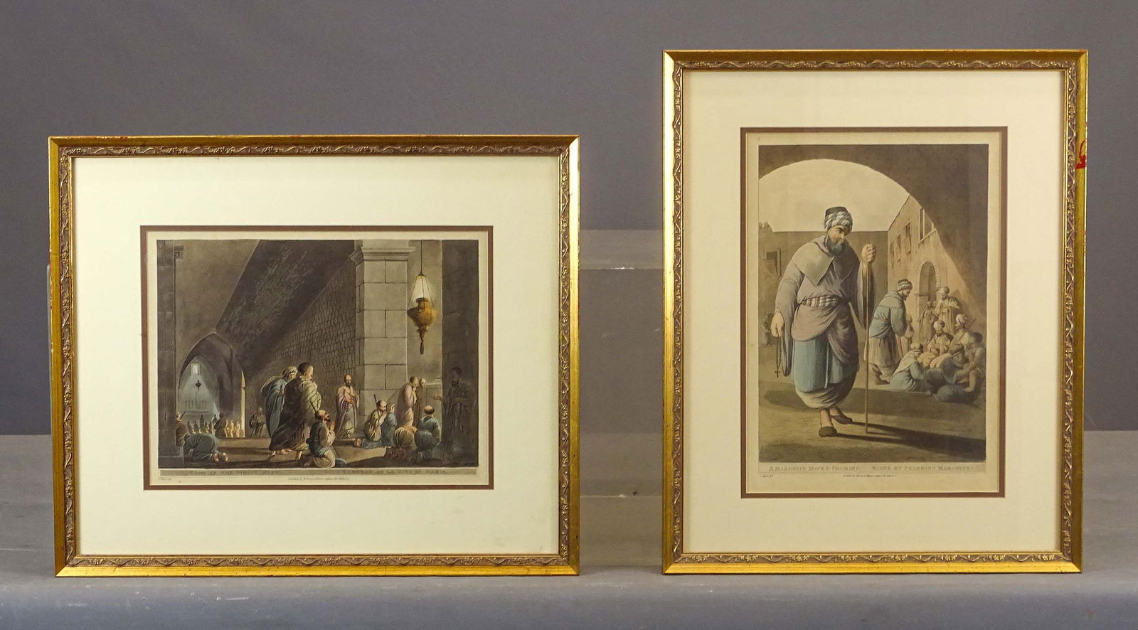 Artwork Lot: Artwork lot including: "A MARONITE MONKE & PILGRIMS. MOINE ET PELERINS MARONITES" (overall 20" x 16"), "TOMB OF THE VIRGIN MARY TOMBEAU DE LA VIERGE MARIE" (overall 17" x 20").