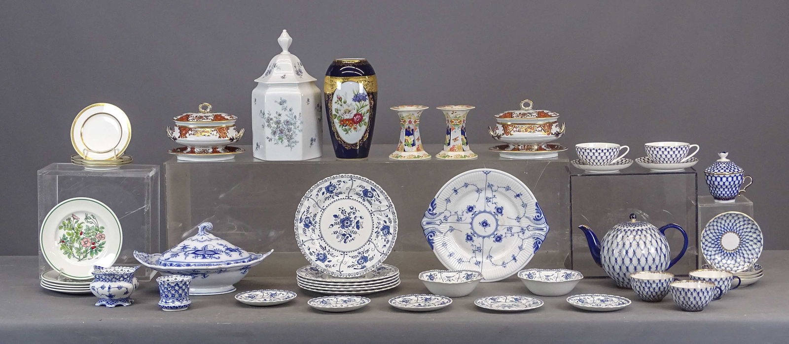 Porcelain and Misc. Lot: Lot including: Limoges porcelain vase (10" Ht.), Limoges covered jar (13" Ht.), Spode candlesticks (5 1/4" Ht.), (5) Johnson Brothers plates (9 1/2" D.), Royal Copenhagen plate (12" D.), (2) Royal