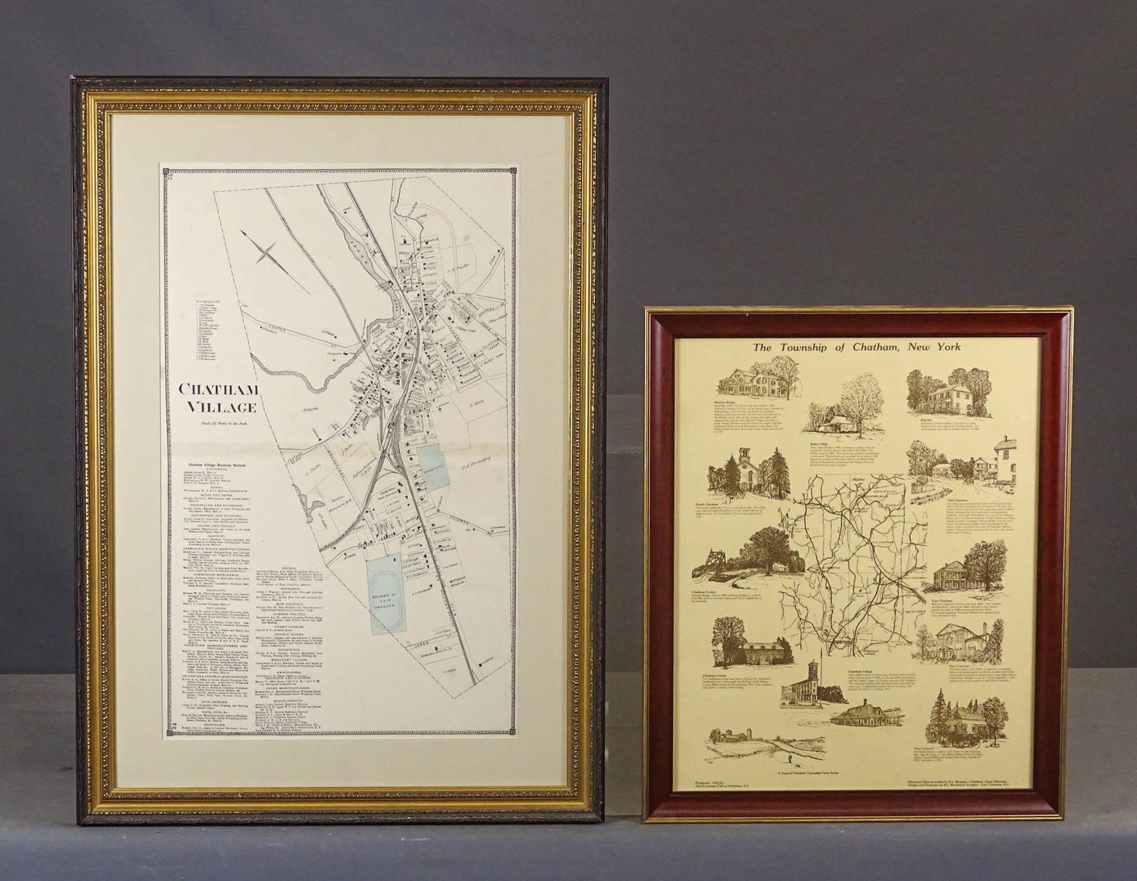 Chatham New York Map: Vintage Chatham Village map. Overall 31 1/2" x 22 1/2", along with 1976 print "The Township of Chatham, New York" (overall 22" x 18").