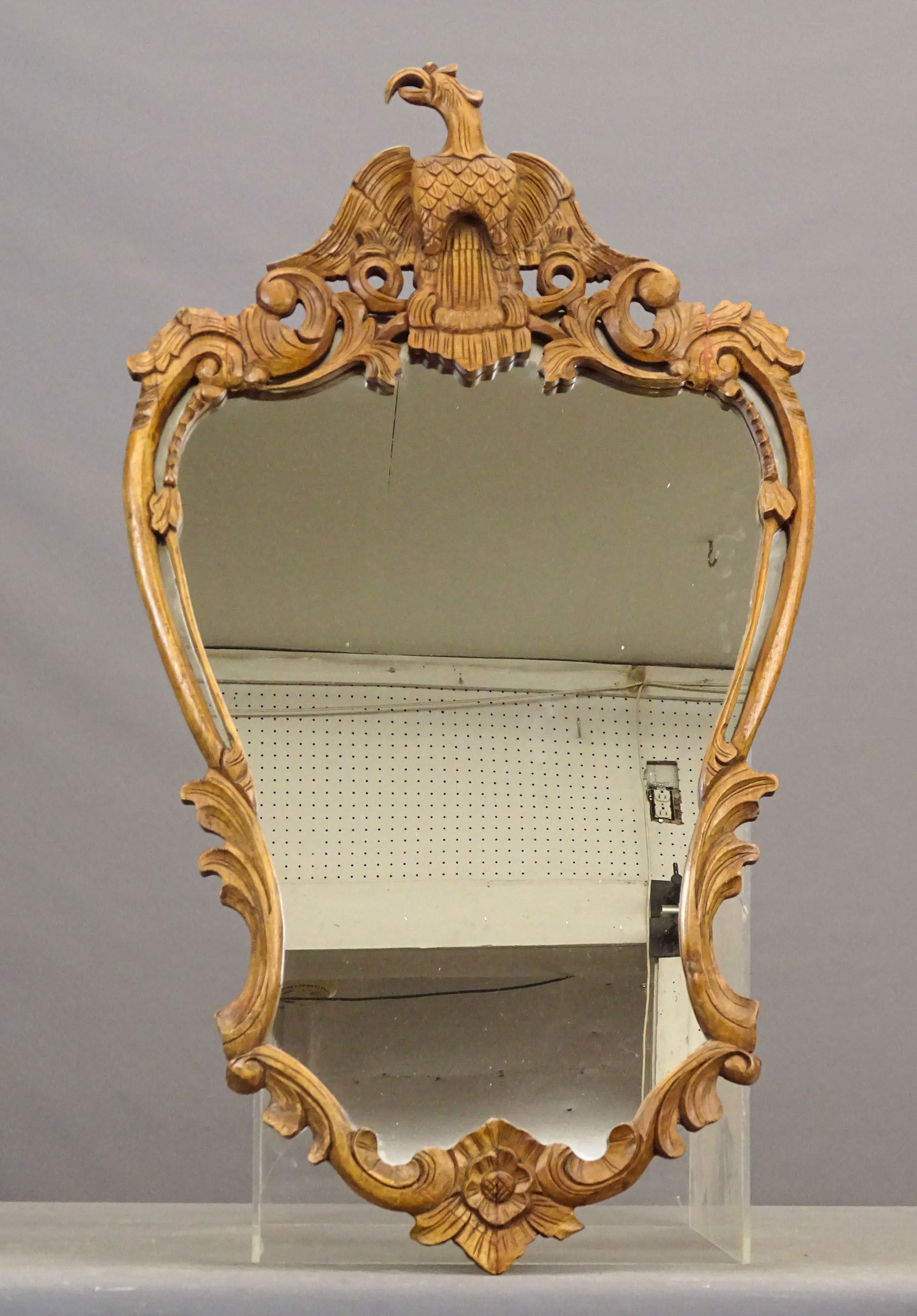 Carved Eagle Mirror: Vintage wooden carved eagle wall mirror. 40" x 22".