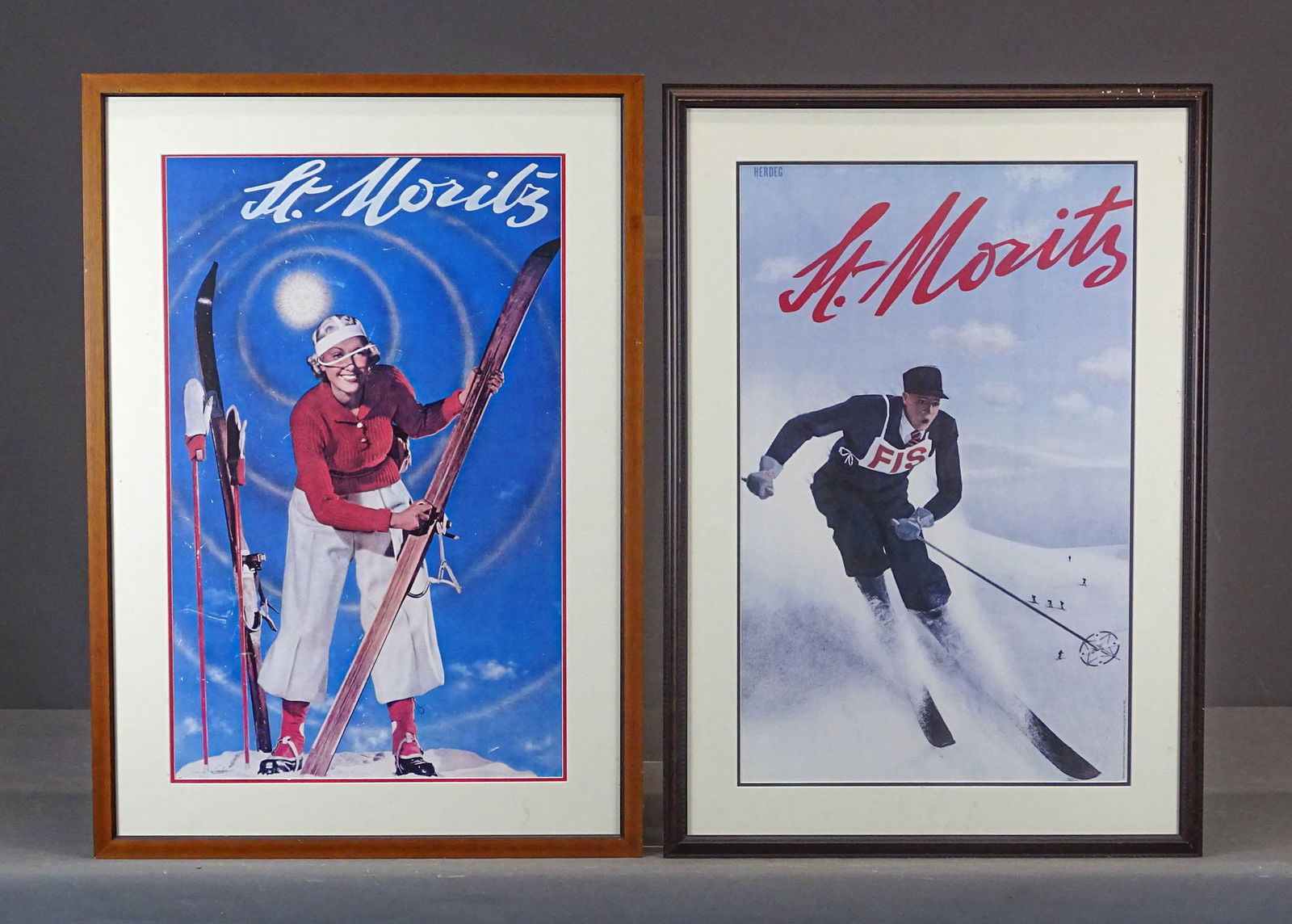 Two St. Moritz Ski Posters: Two framed St. Moritz Ski posters. Marked Walter Gammeter Graphics…, each overall 33" x 24".
