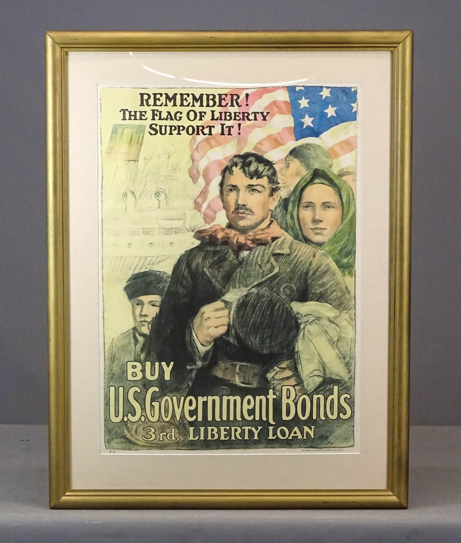 WWI Poster: Framed WWI poster "BUY U.S. Government Bonds 3rd LIBERTY LOAN". Overall in frame 36" x 28".