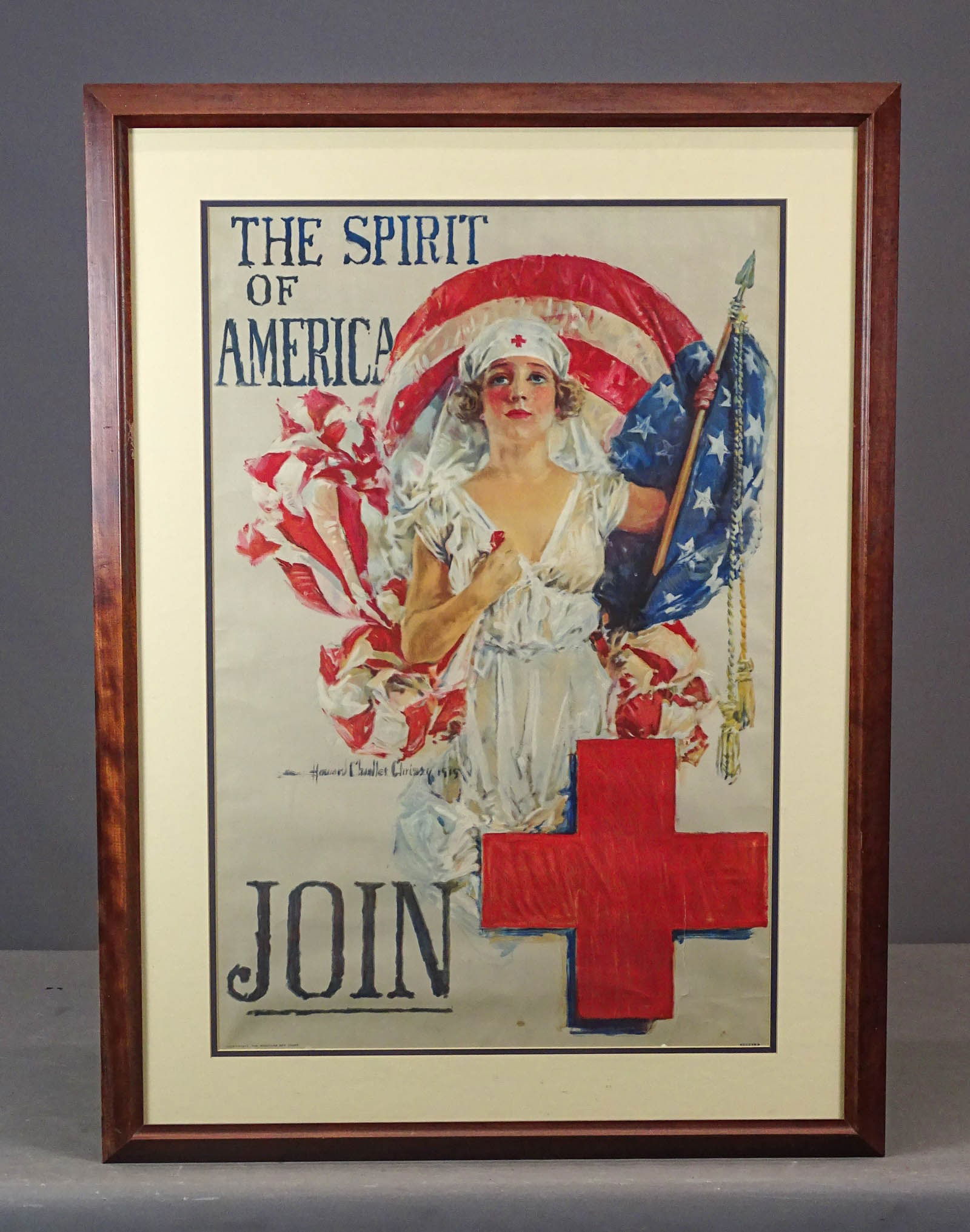 WWI Poster: Framed WWI poster "THE SPIRIT OF AMERICA…" (Howard Chandler Christy). Overall in frame 38" x 28".