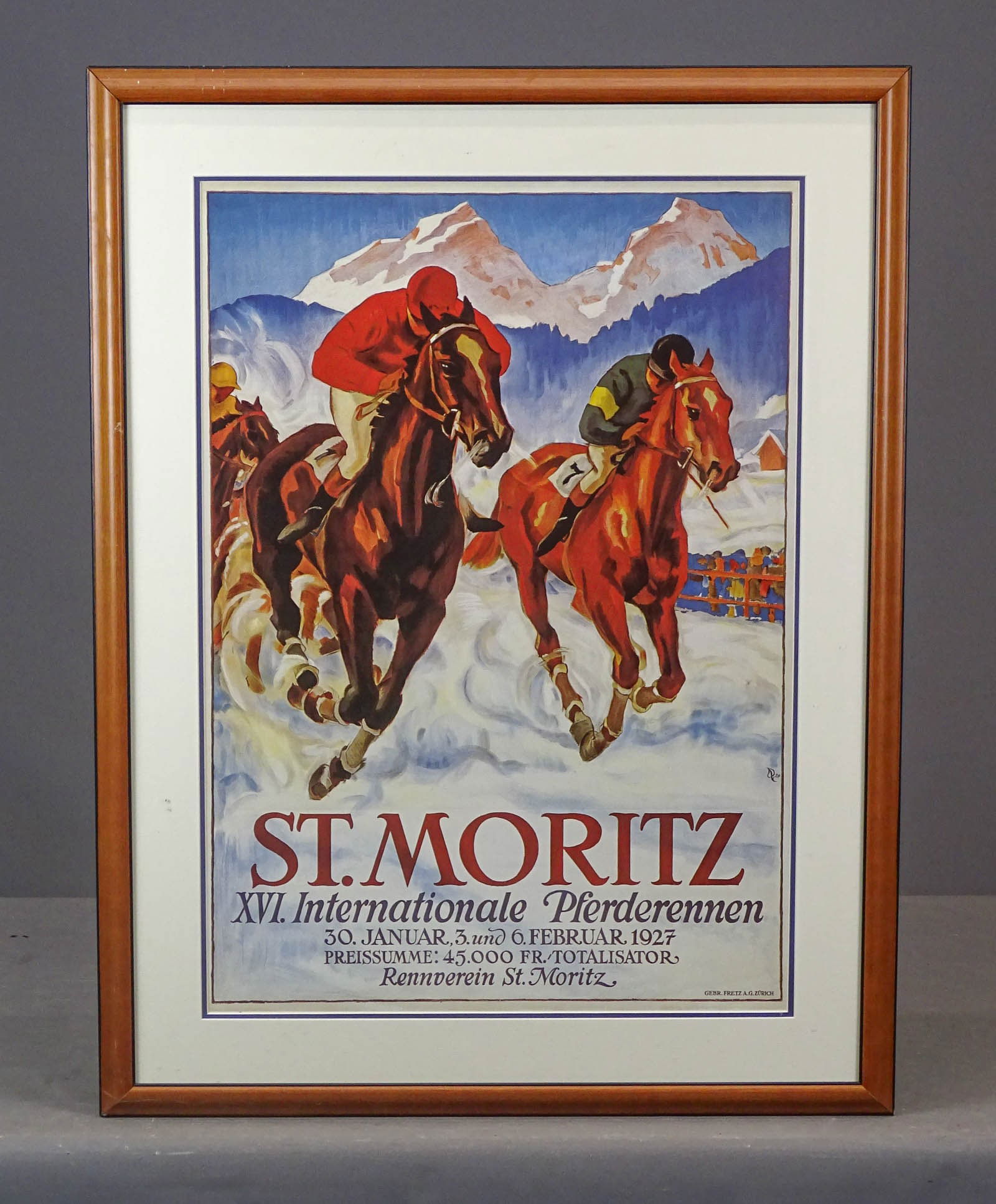 St. Moritz Poster: Ste Moritz poster "XVI. Internationale Pferderennen". Overall 33 1/2" x 25 1/2".