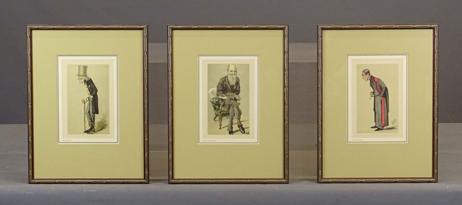 Spy Prints: Three framed Spy Prints "Sir Richard Owen", "Charles Robert Darwin", "Sir James, Paget, Bart". Overall 15 1/2" x 11 1/2".