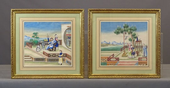 Pair of Asian Hand Colored Prints